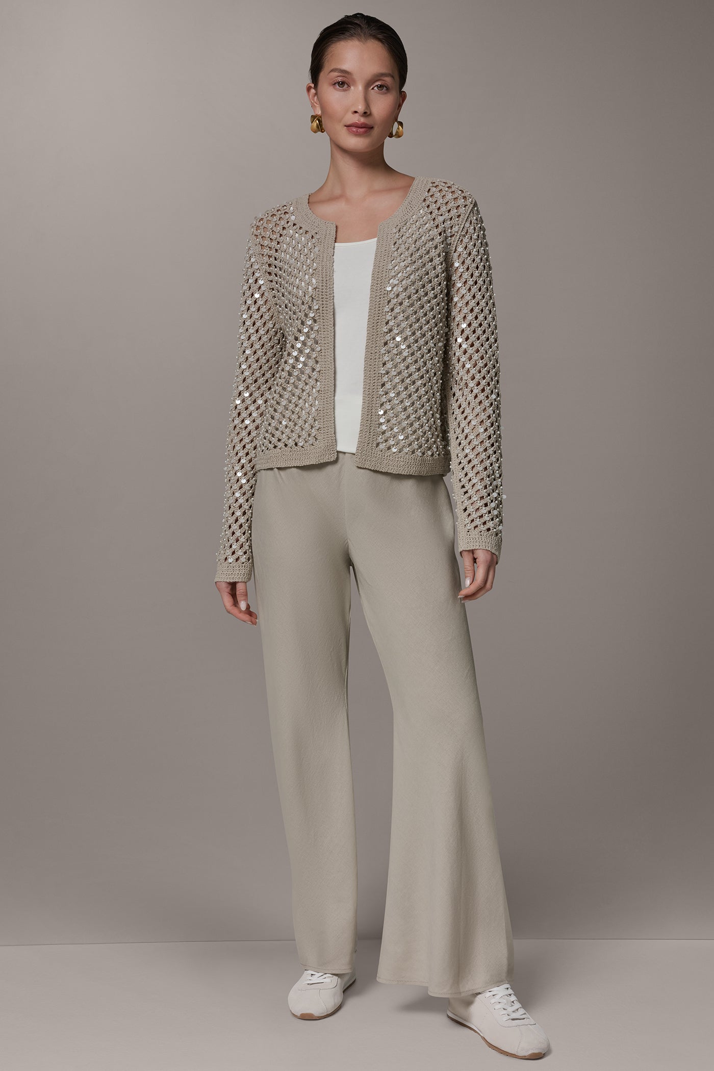 Sandstone LONG SLEEVE PEARL SEQUIN CARDIGAN Donna Karan