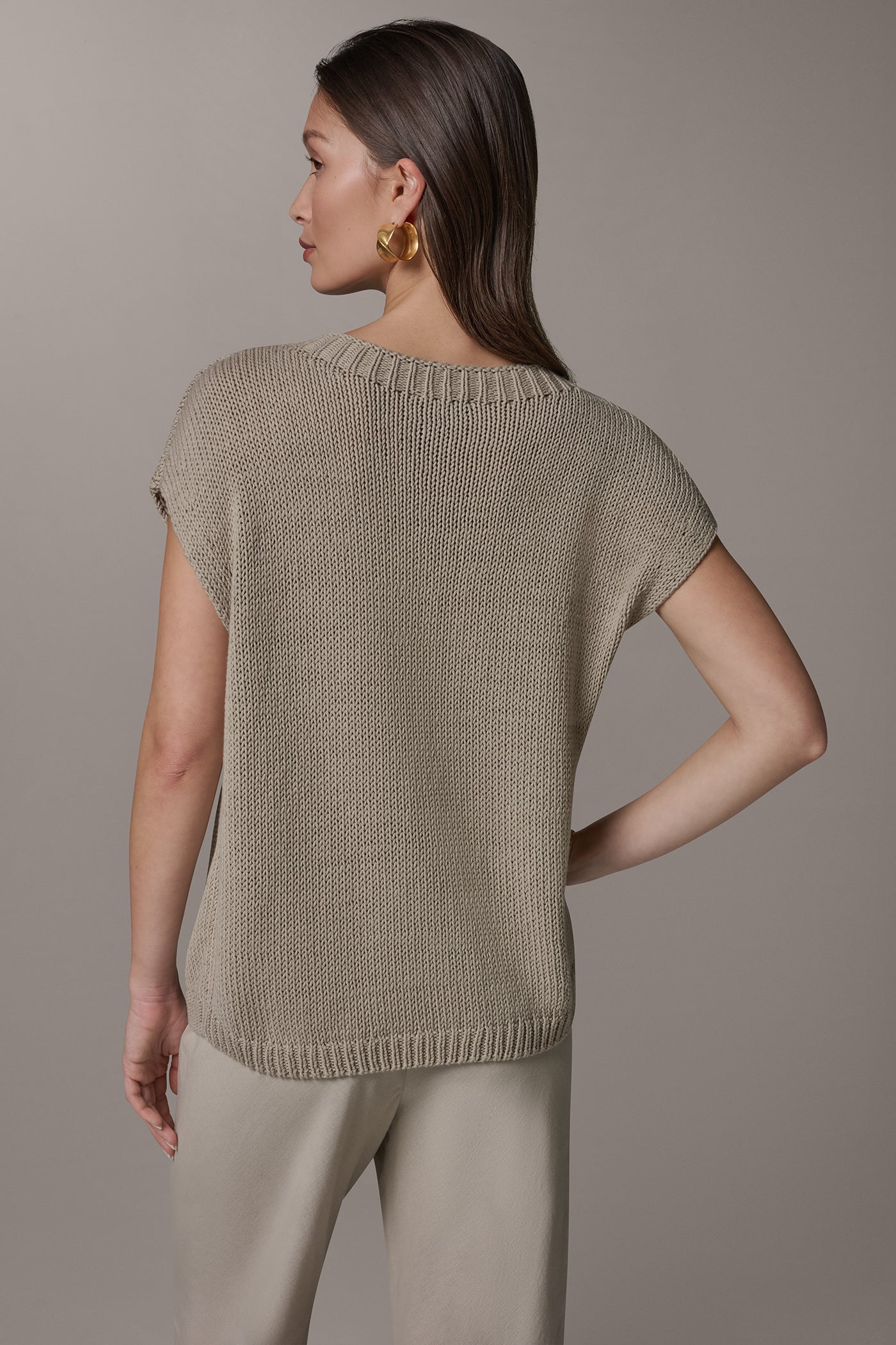 Sandstone/Cream SLEEVELESS FLORAL SWEATER Donna Karan
