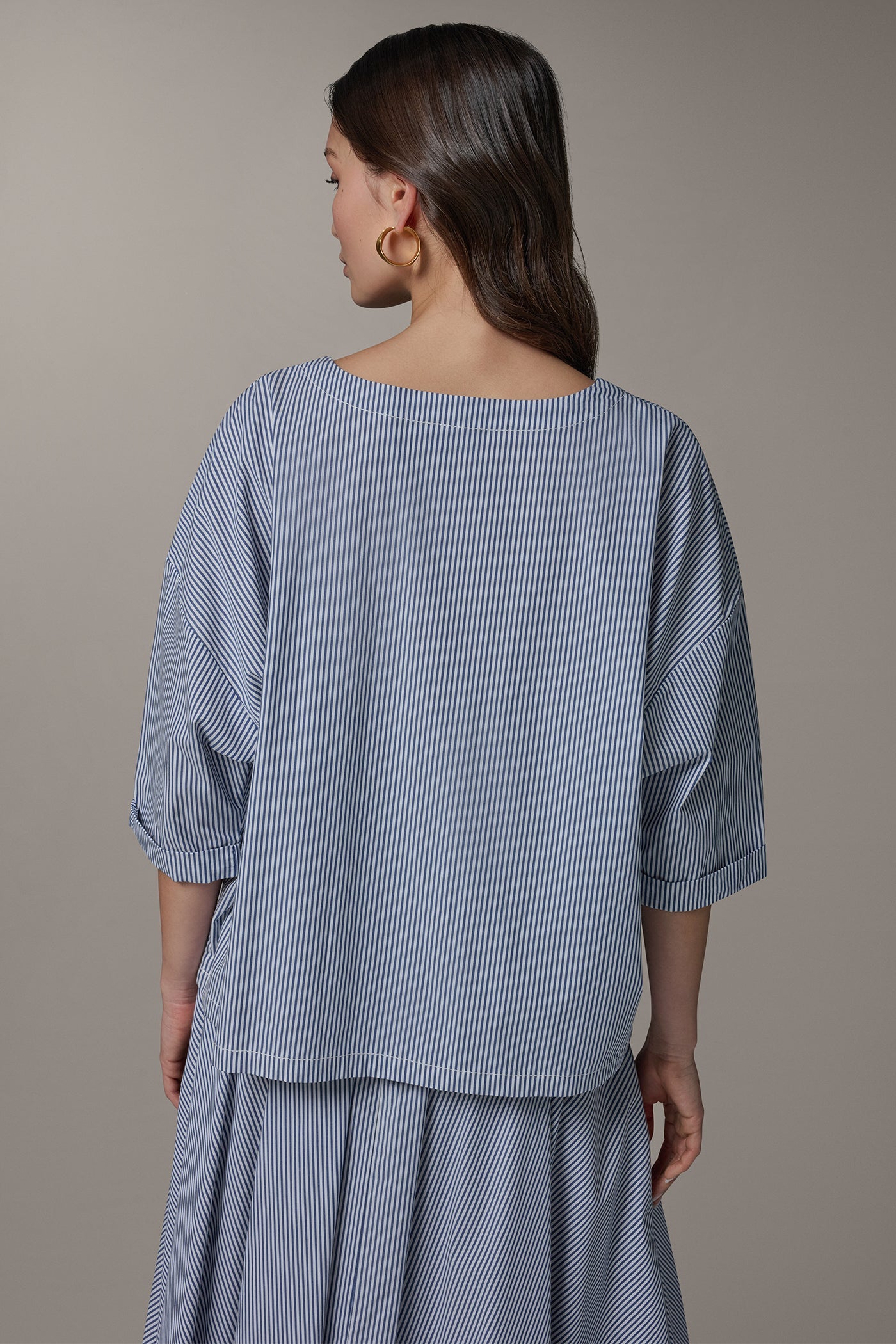 Nightfall/Cream 3/4 SLEEVE STRIPE BLOUSE Donna Karan