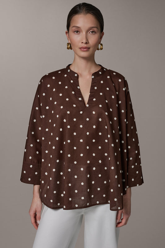 Canyon/Cream BRACELET SLEEVE POLKA DOT BLOUSE Donna Karan