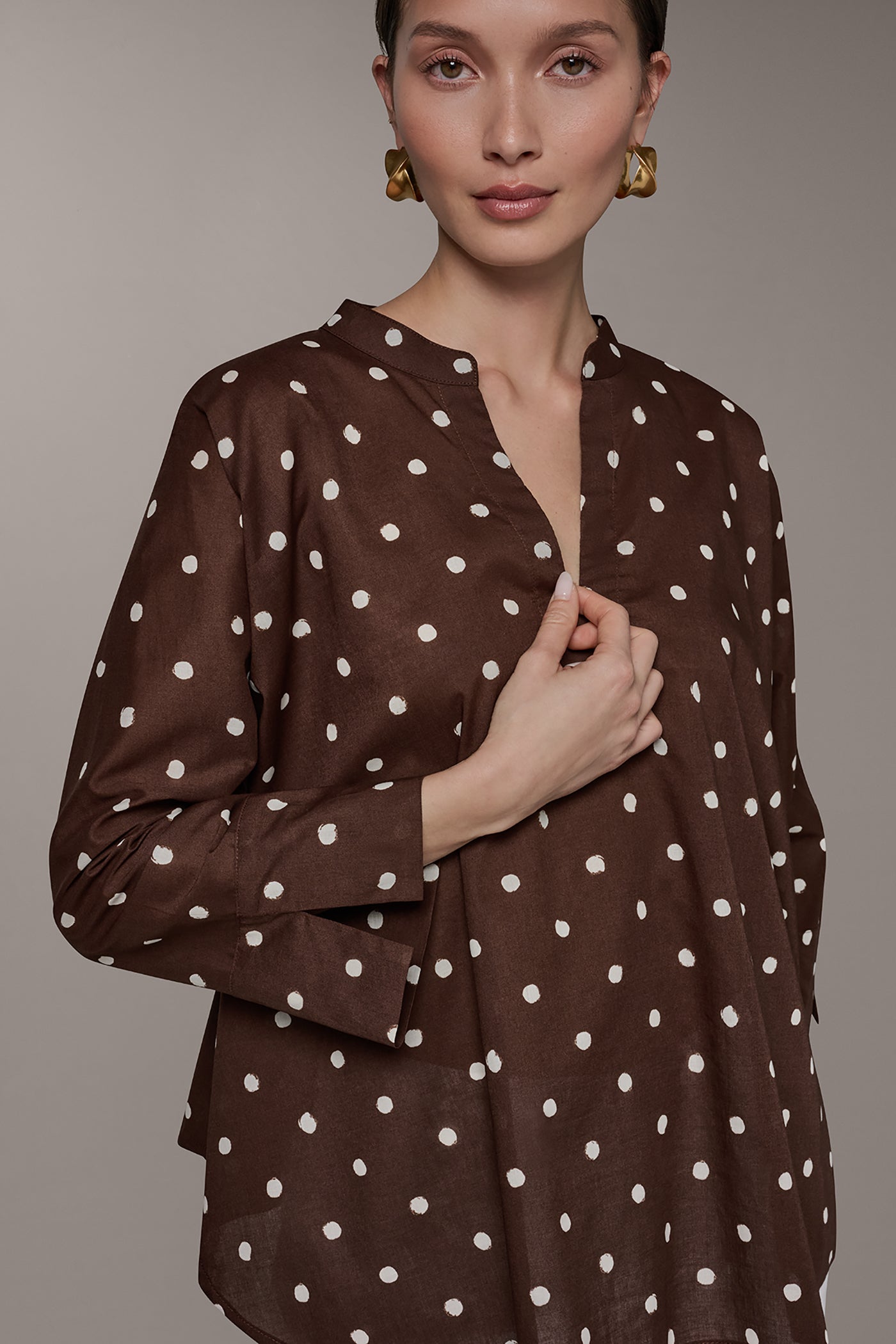Canyon/Cream BRACELET SLEEVE POLKA DOT BLOUSE Donna Karan
