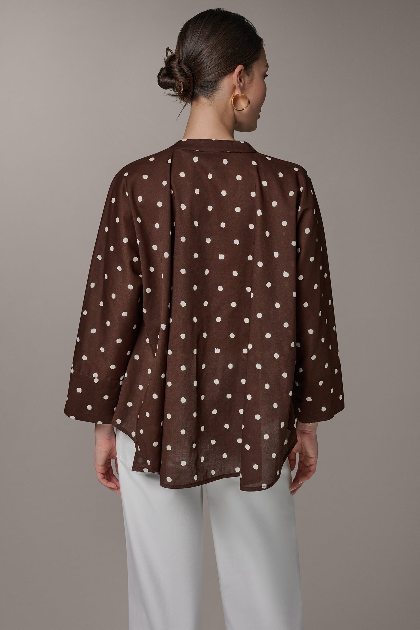 Canyon/Cream BRACELET SLEEVE POLKA DOT BLOUSE Donna Karan