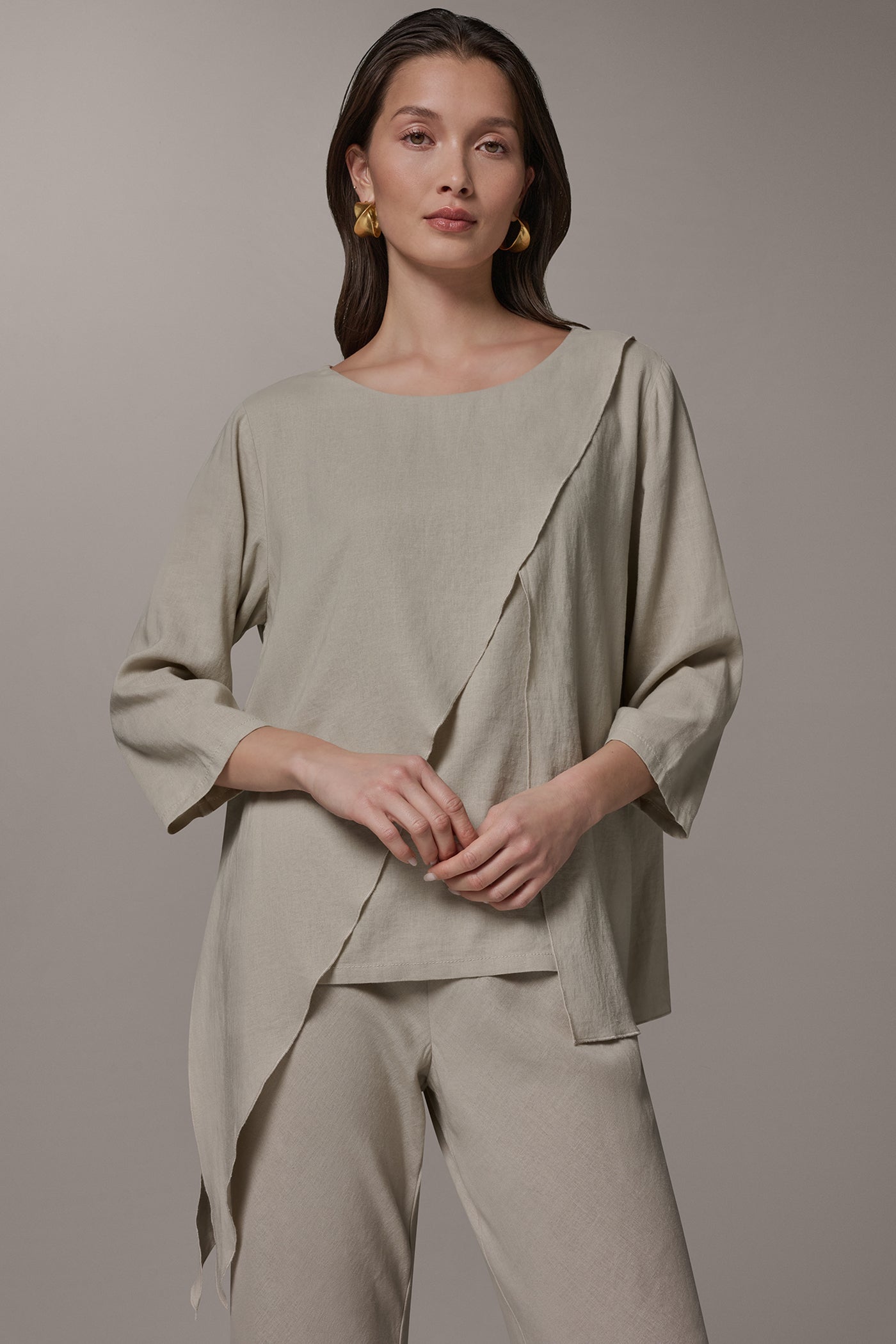 Sandstone 3/4 SLEEVE OVERLAY BLOUSE Donna Karan