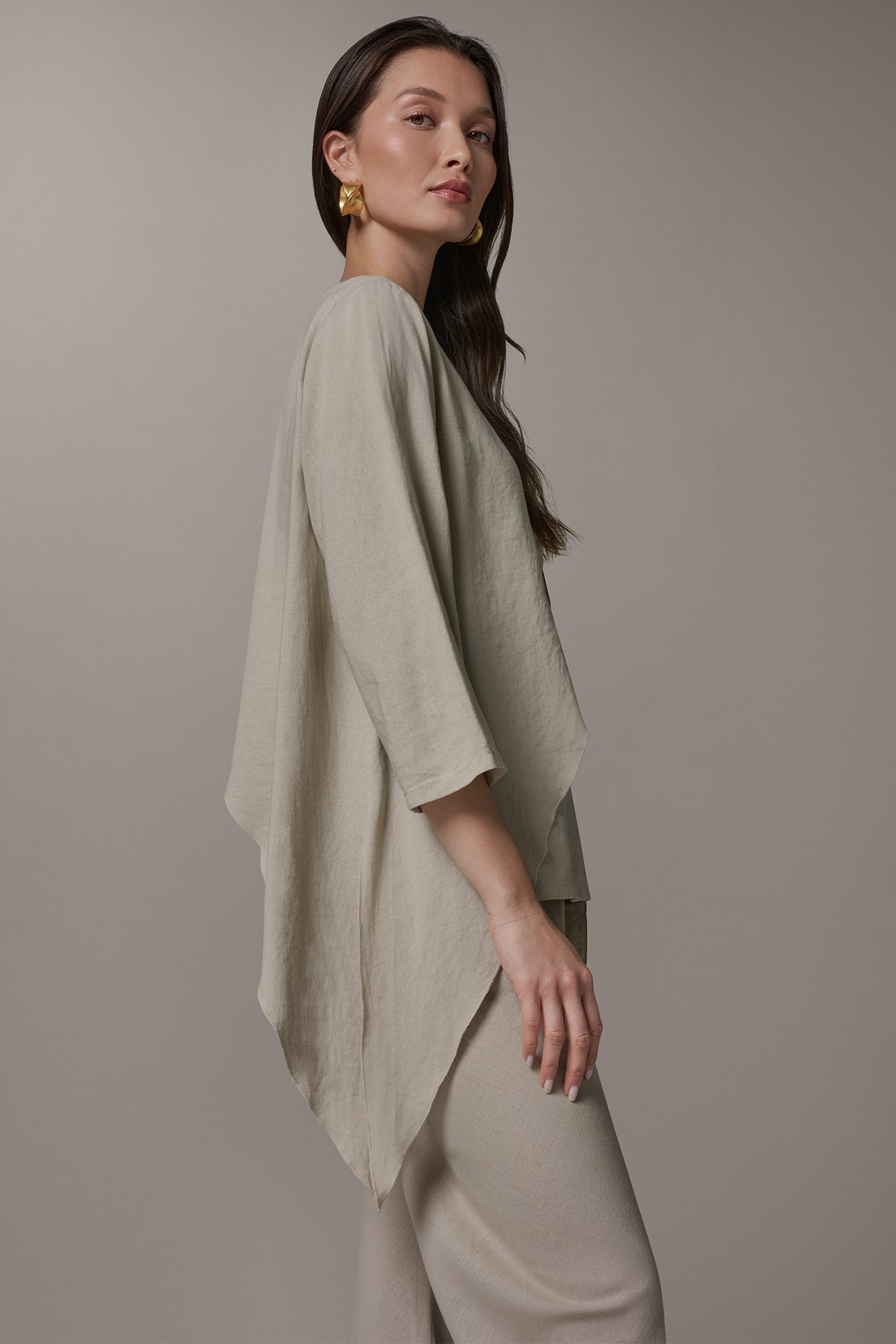 Sandstone 3/4 SLEEVE OVERLAY BLOUSE Donna Karan