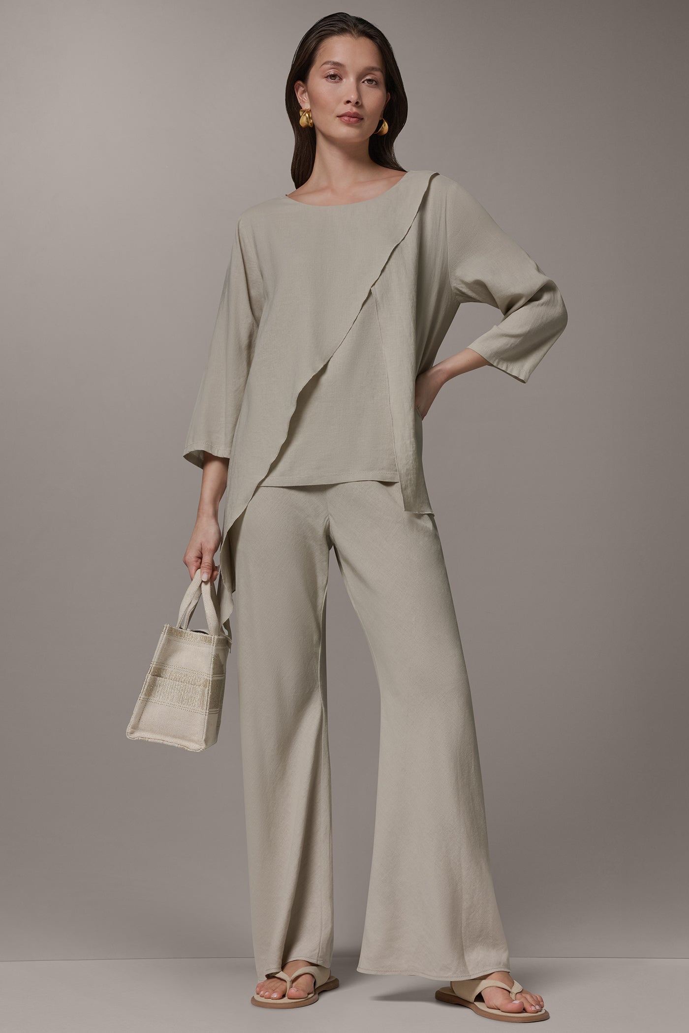 Sandstone 3/4 SLEEVE OVERLAY BLOUSE Donna Karan