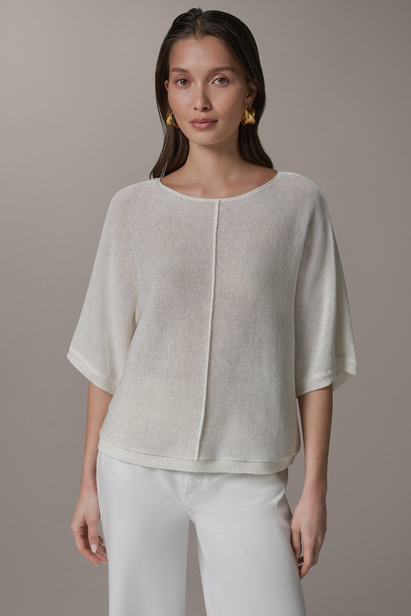 Cream DOLMAN SLEEVE BALLET NECK SWEATER Donna Karan