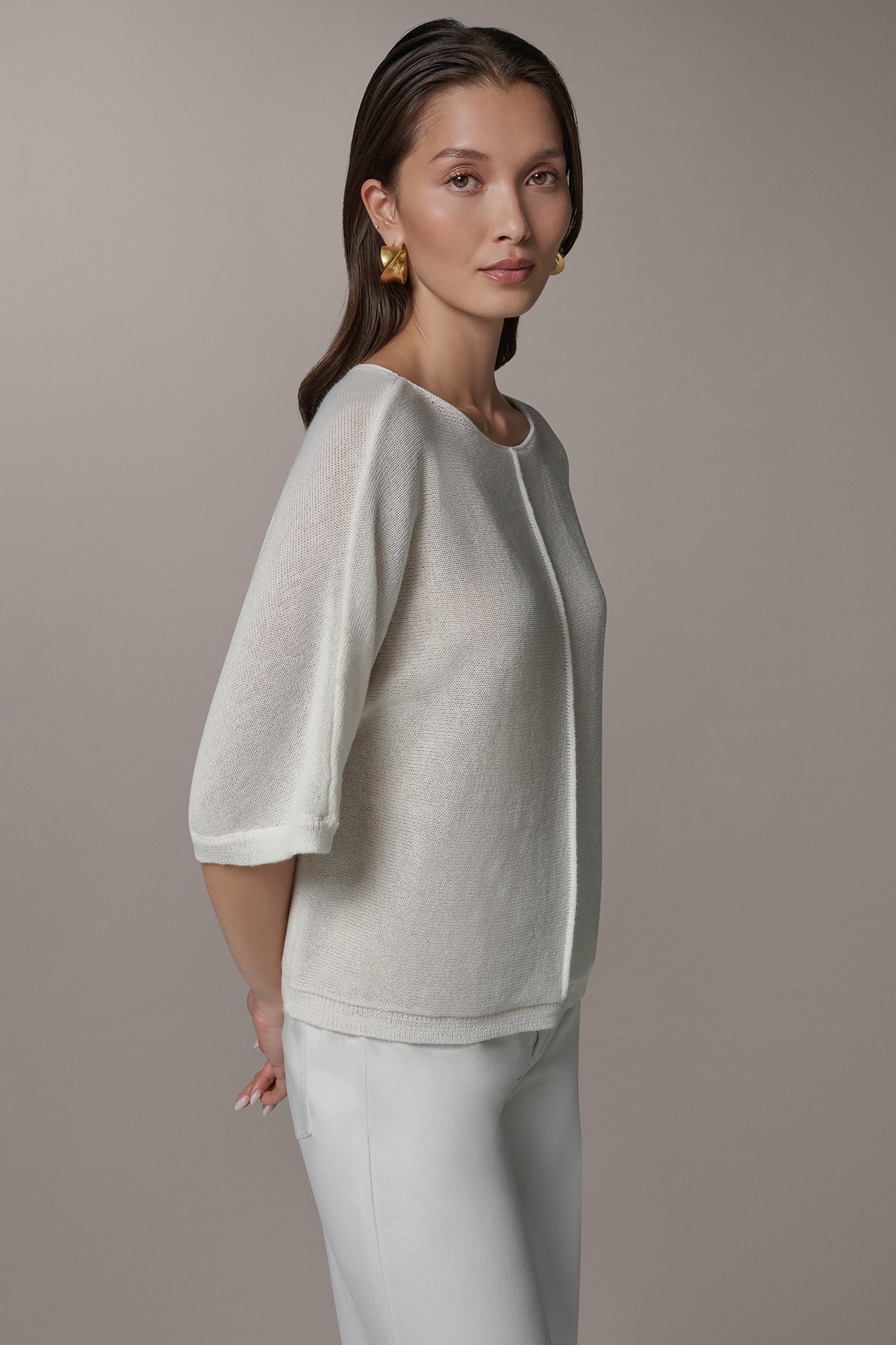 Cream DOLMAN SLEEVE BALLET NECK SWEATER Donna Karan