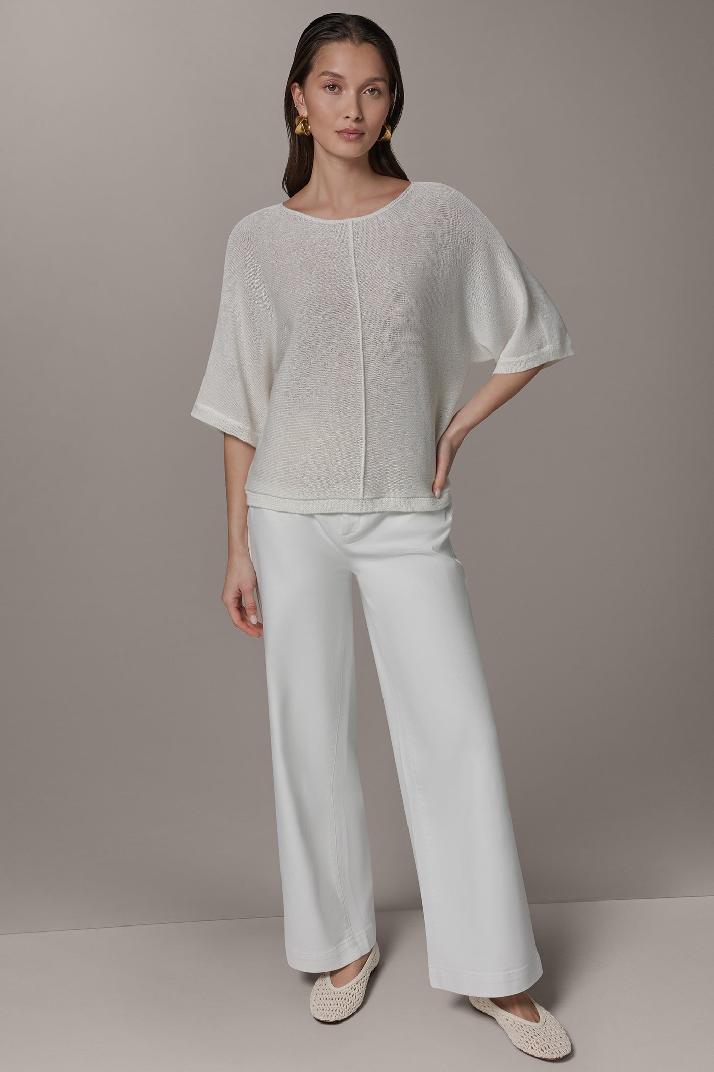 Cream DOLMAN SLEEVE BALLET NECK SWEATER Donna Karan