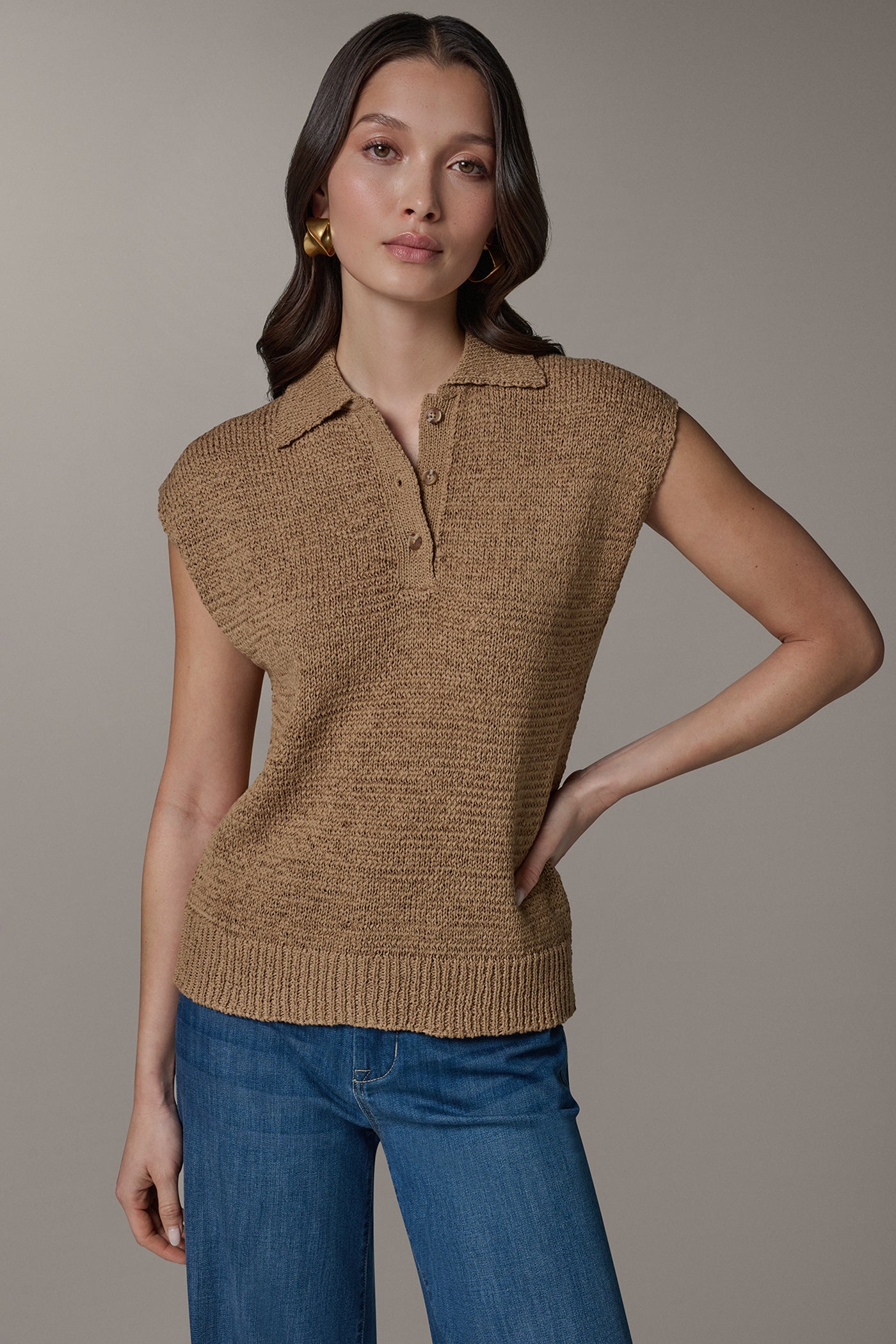 Fawn SLEEVELESS POLO SWEATER Donna Karan