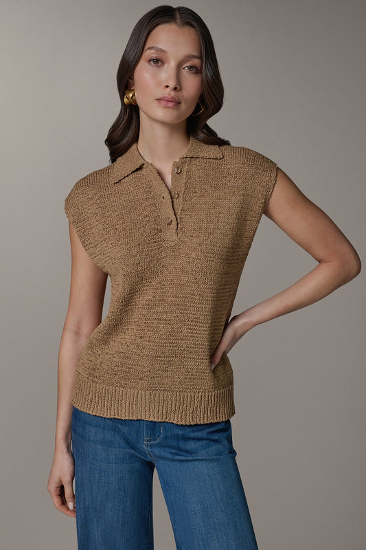 Fawn SLEEVELESS POLO SWEATER Donna Karan