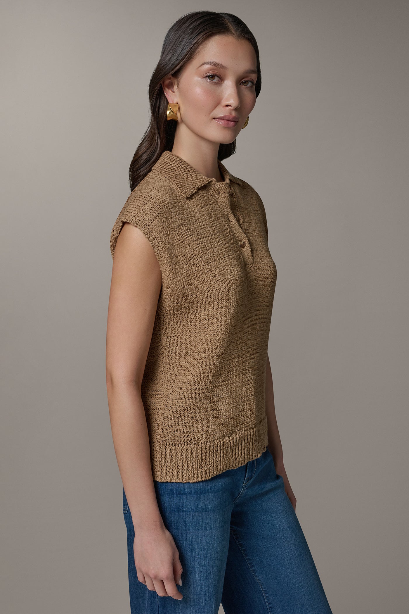 Fawn SLEEVELESS POLO SWEATER Donna Karan
