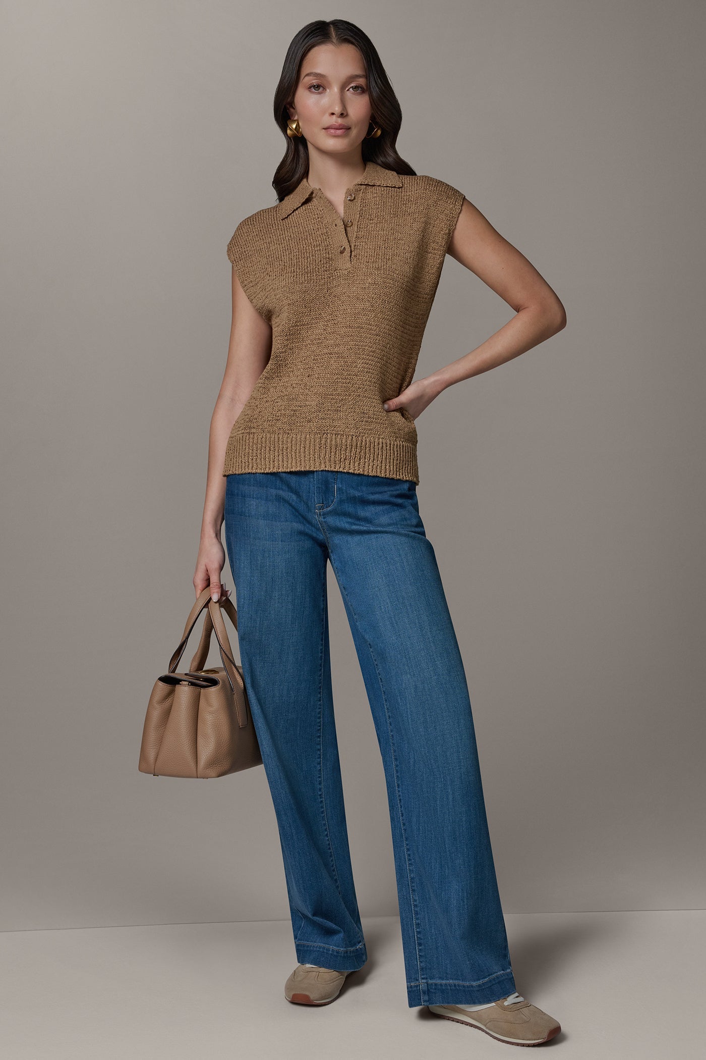 Fawn SLEEVELESS POLO SWEATER Donna Karan
