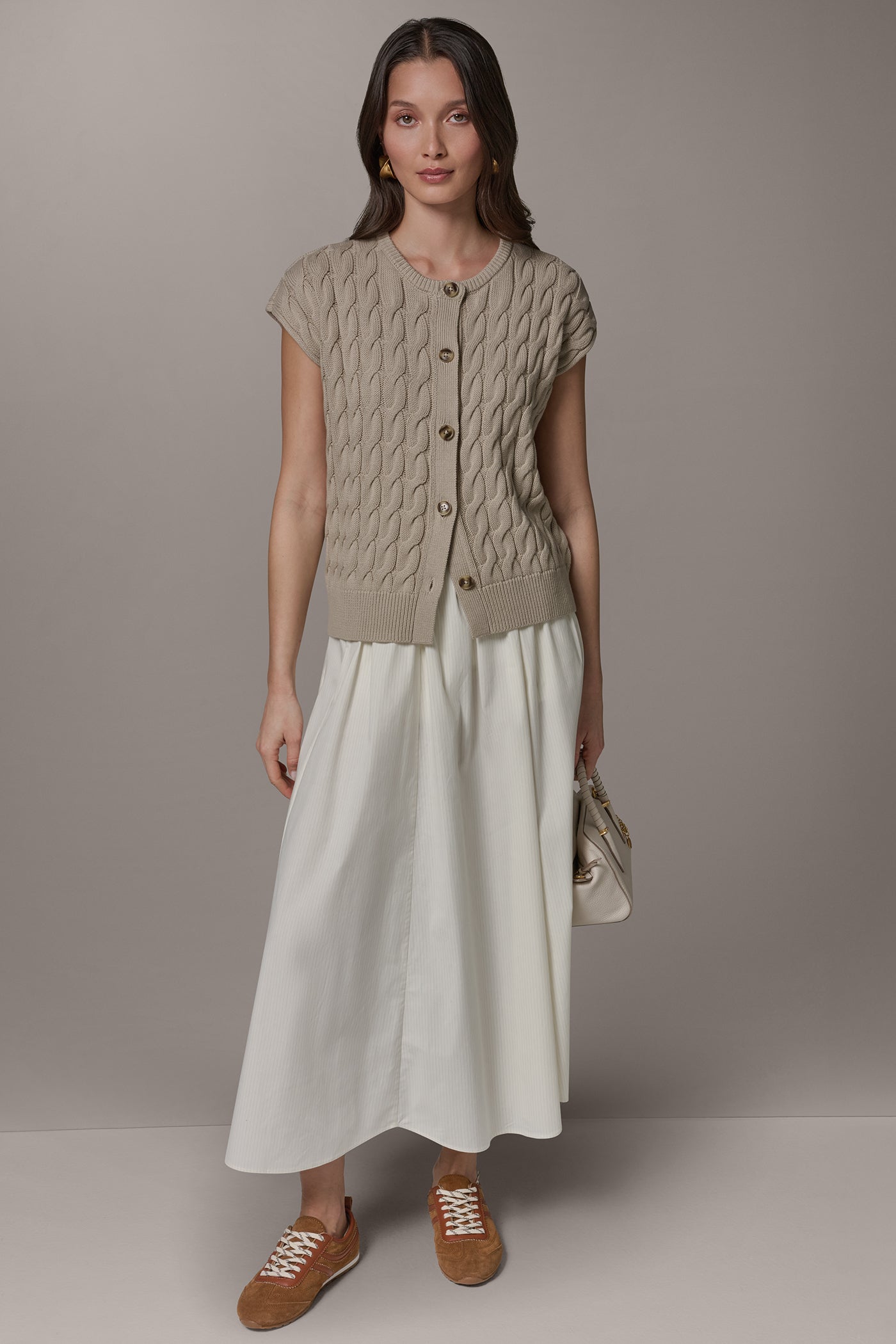 Sandstone SLEEVELESS CABLE KNIT VEST Donna Karan