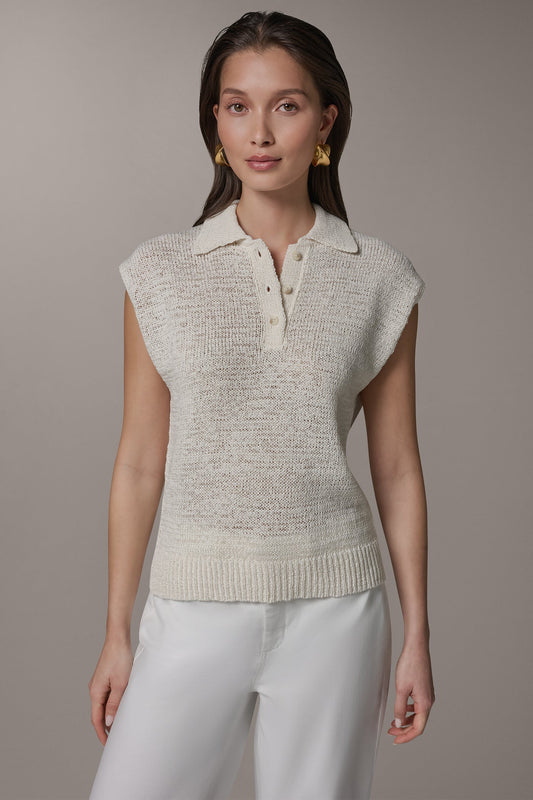 Cream SLEEVELESS POLO SWEATER Donna Karan