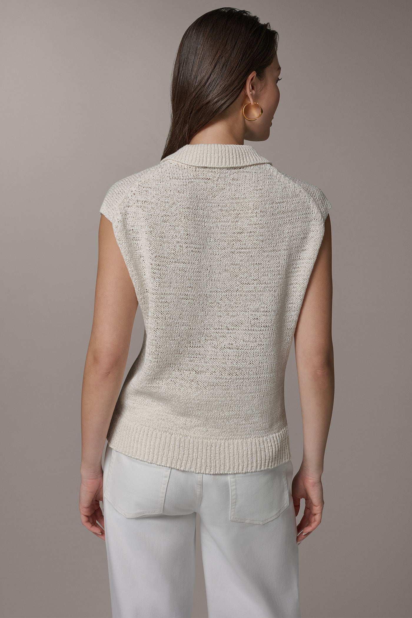 Cream SLEEVELESS POLO SWEATER Donna Karan