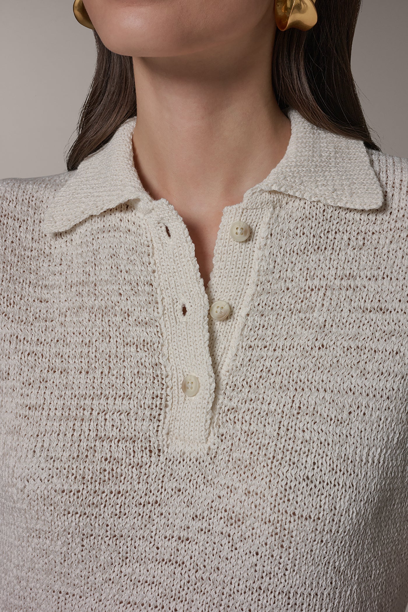 Cream SLEEVELESS POLO SWEATER Donna Karan