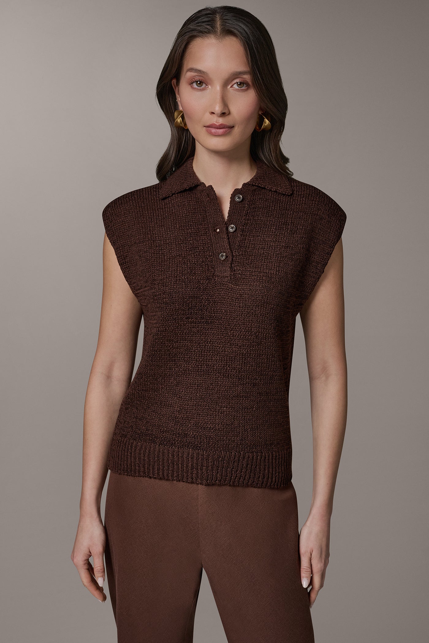 Canyon SLEEVELESS POLO SWEATER Donna Karan