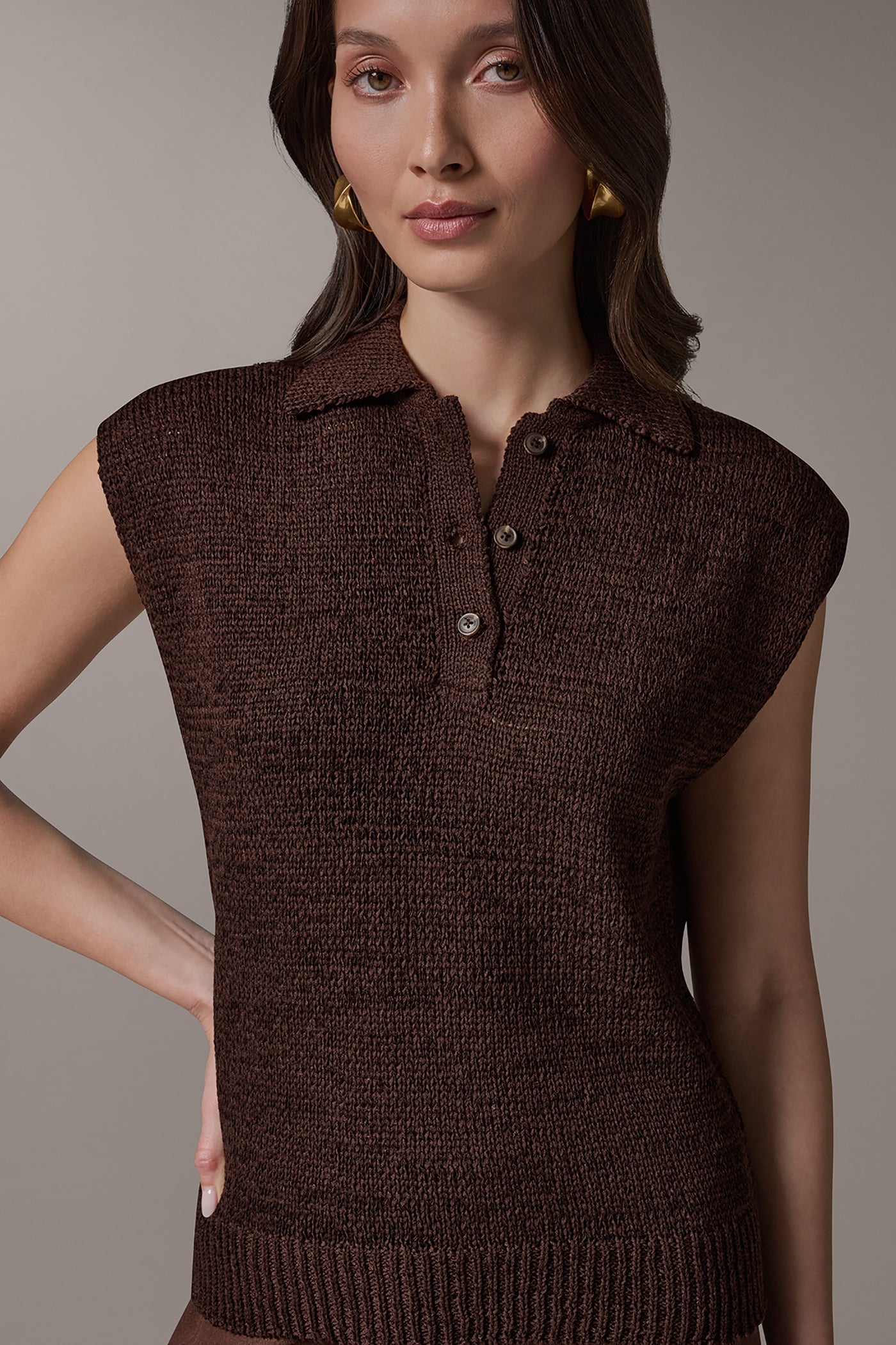 Canyon SLEEVELESS POLO SWEATER Donna Karan