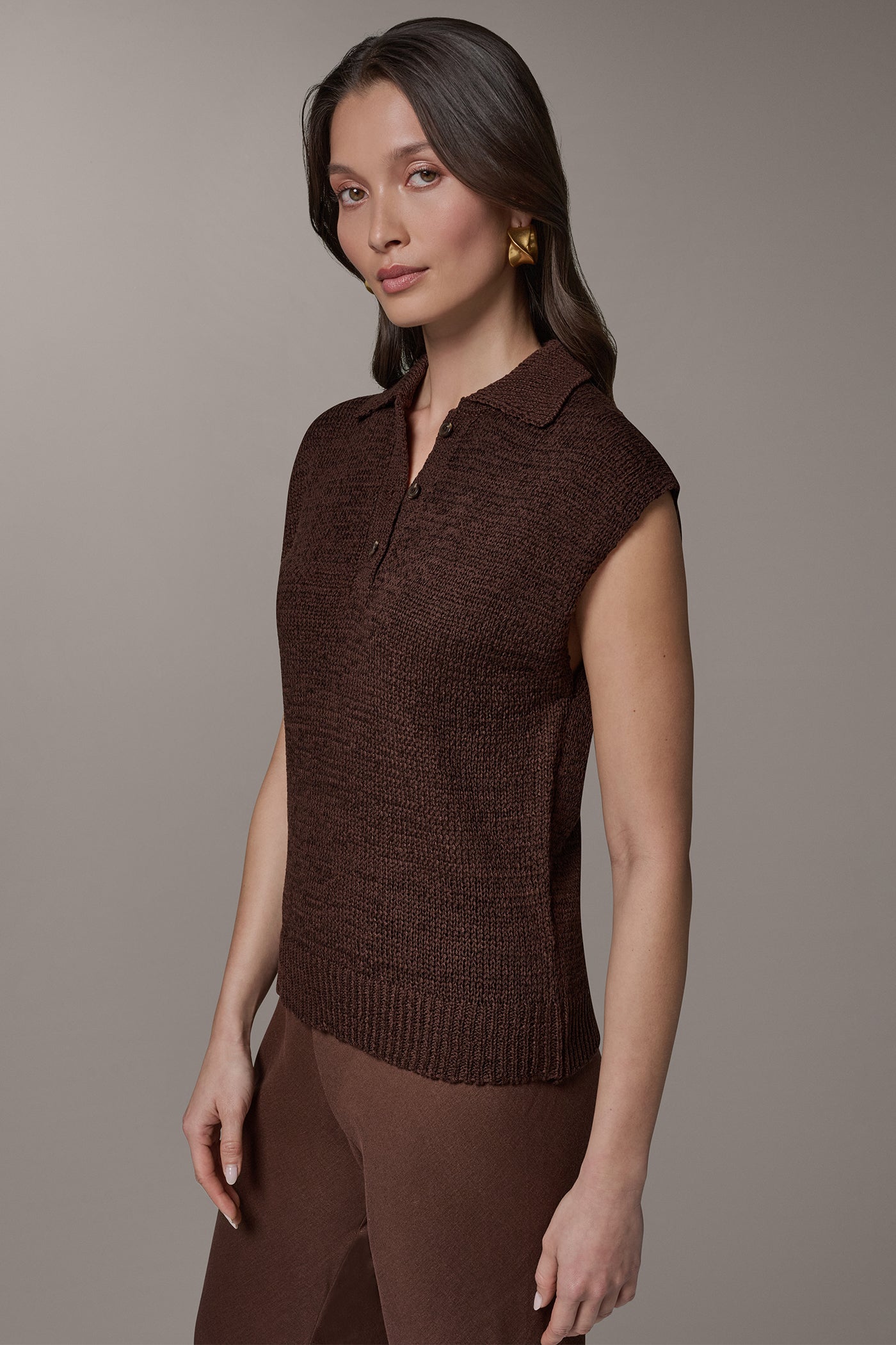 Canyon SLEEVELESS POLO SWEATER Donna Karan