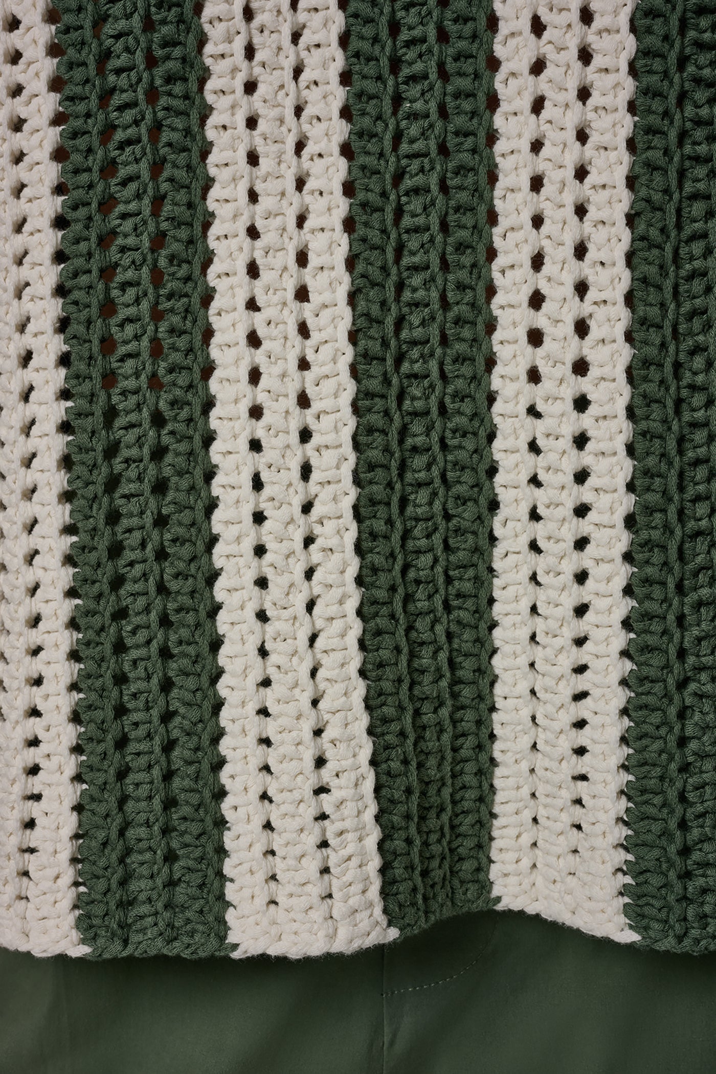 Verde/Cream ELBOW SLEEVE POINTELLE STRIPE SWEATER Donna Karan