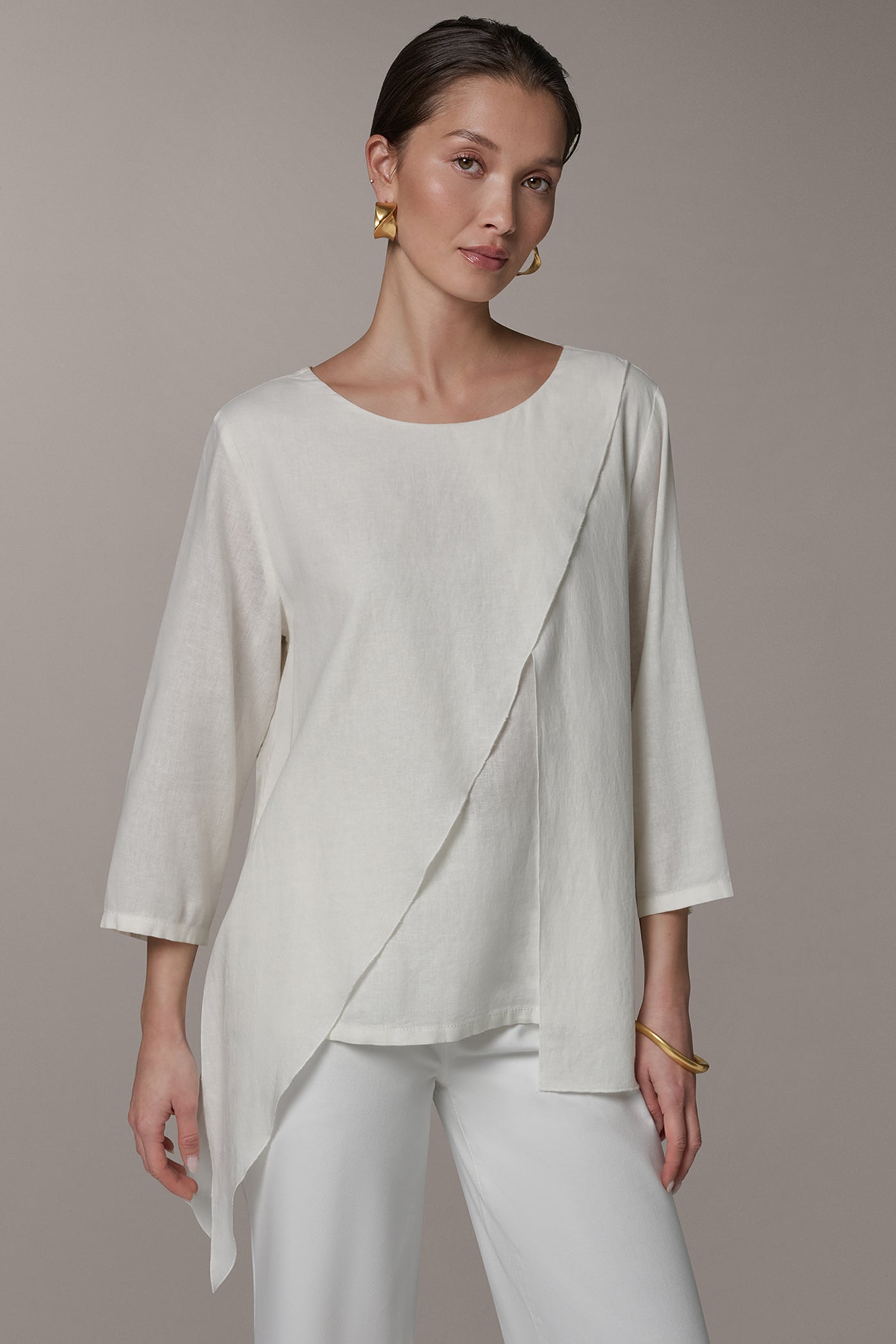 Cream 3/4 SLEEVE OVERLAY BLOUSE Donna Karan