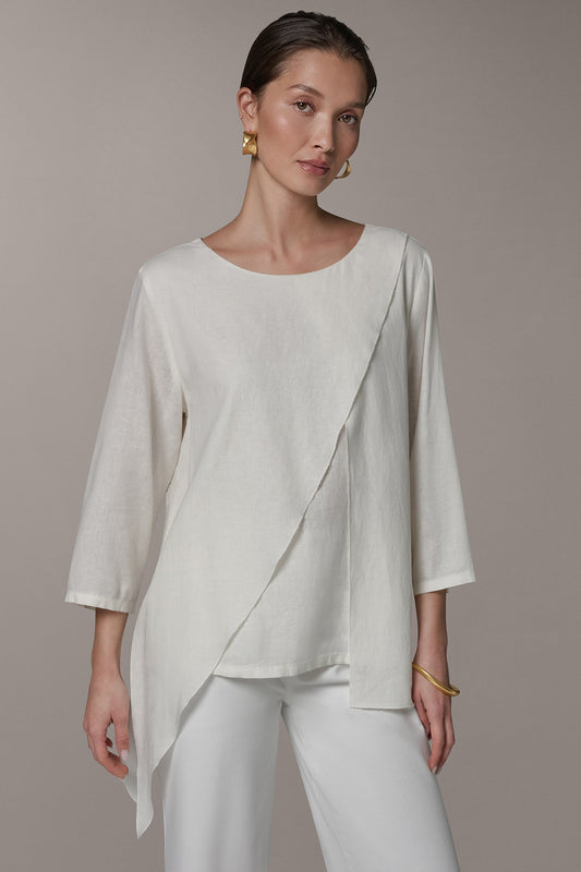 Cream 3/4 SLEEVE OVERLAY BLOUSE Donna Karan