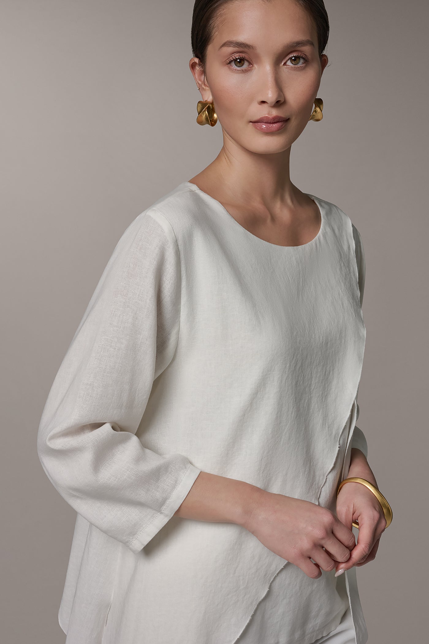Cream 3/4 SLEEVE OVERLAY BLOUSE Donna Karan