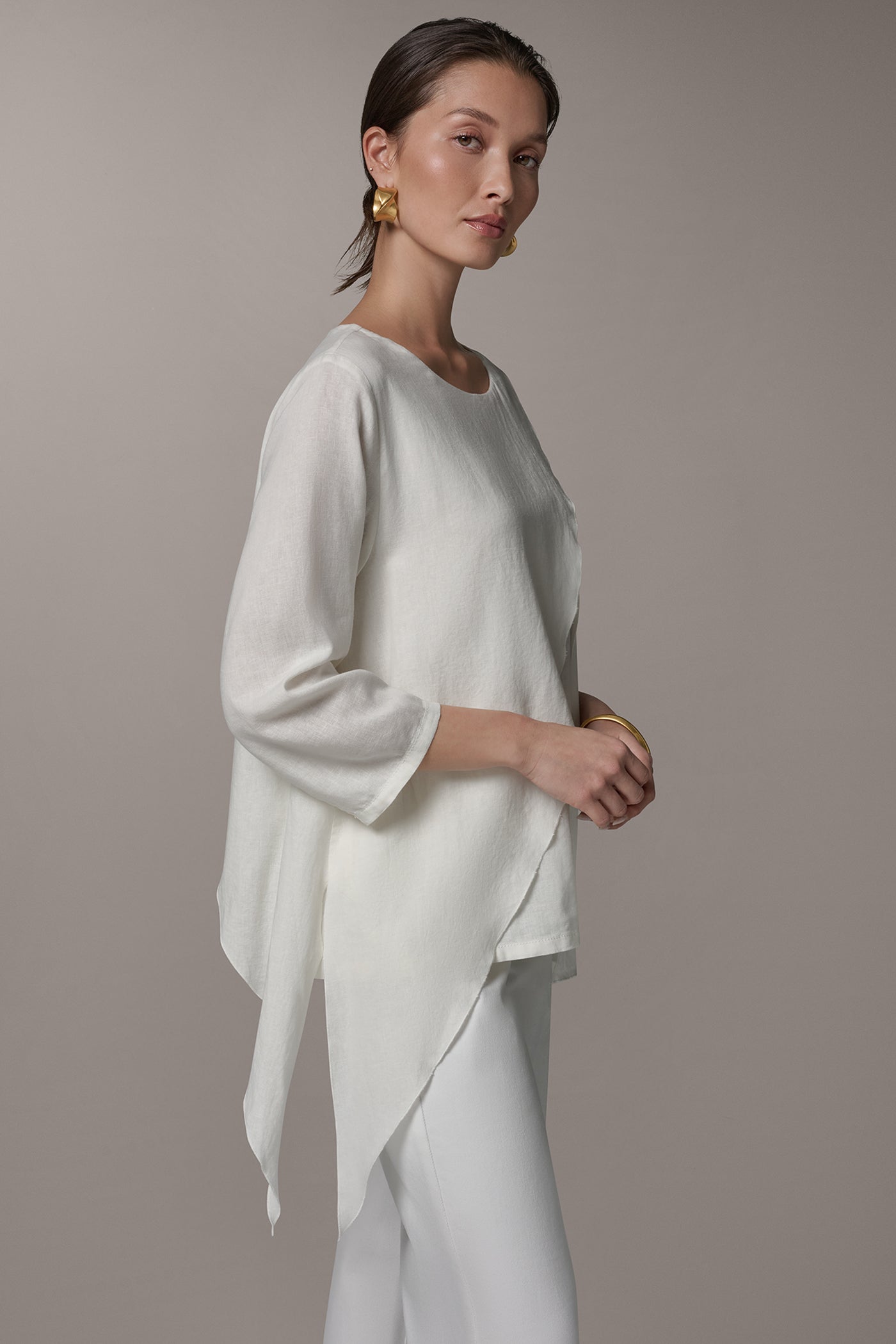 Cream 3/4 SLEEVE OVERLAY BLOUSE Donna Karan