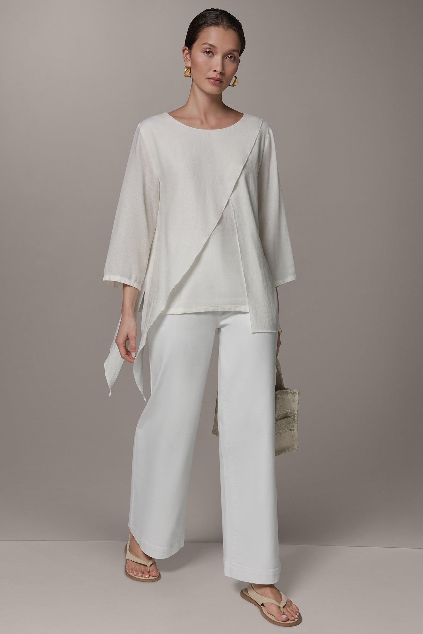 Cream 3/4 SLEEVE OVERLAY BLOUSE Donna Karan