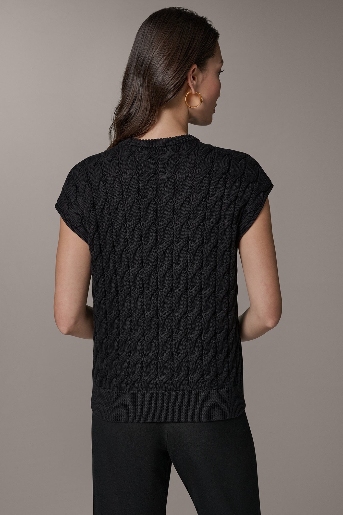 Black SLEEVELESS CABLE KNIT VEST Donna Karan