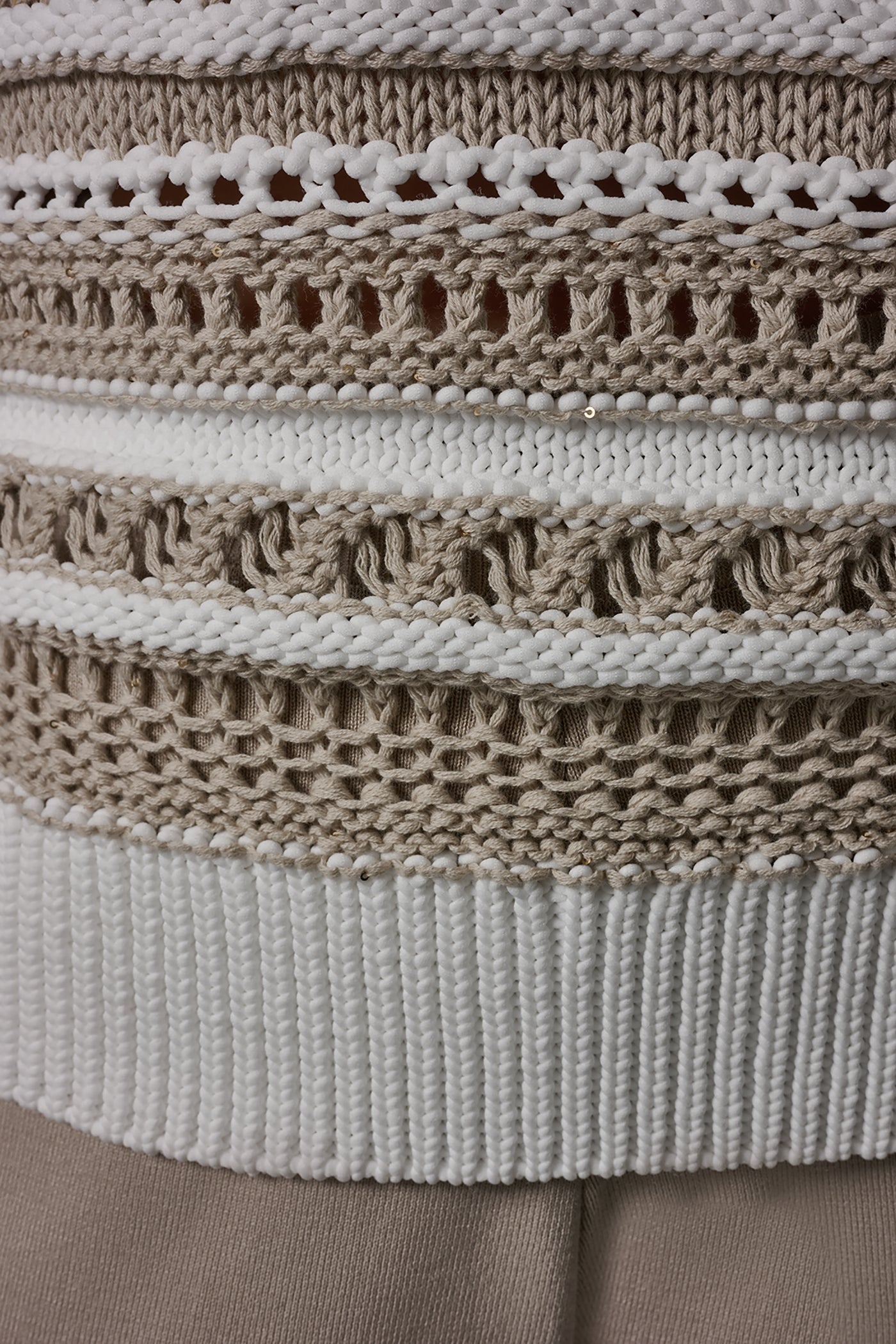 Cream/Sandstone SLEEVELESS STRIPE FRINGE SEQUIN SWEATER Donna Karan
