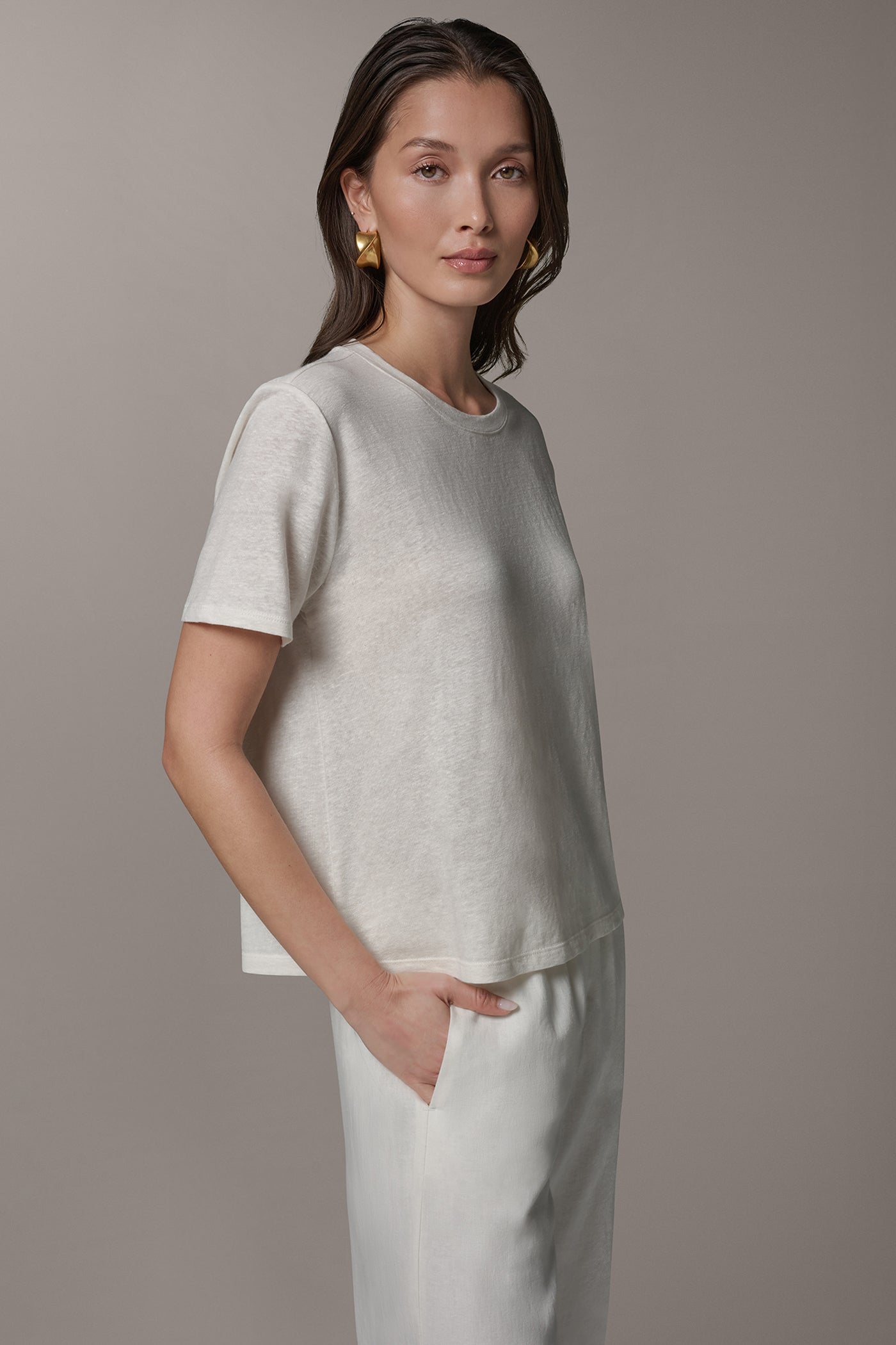 Cream SHORT SLEEVE TEE Donna Karan