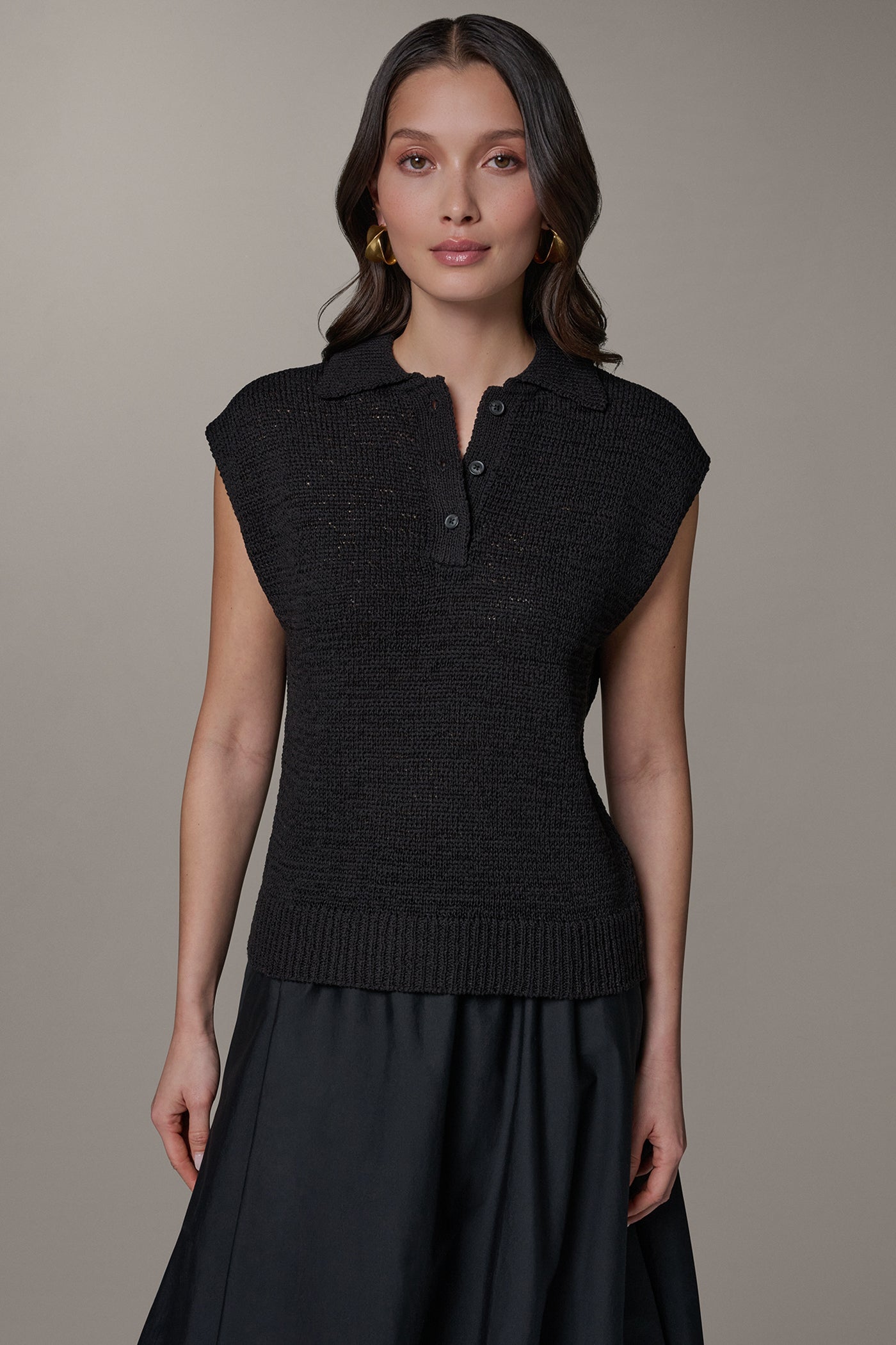 Black SLEEVELESS POLO SWEATER Donna Karan