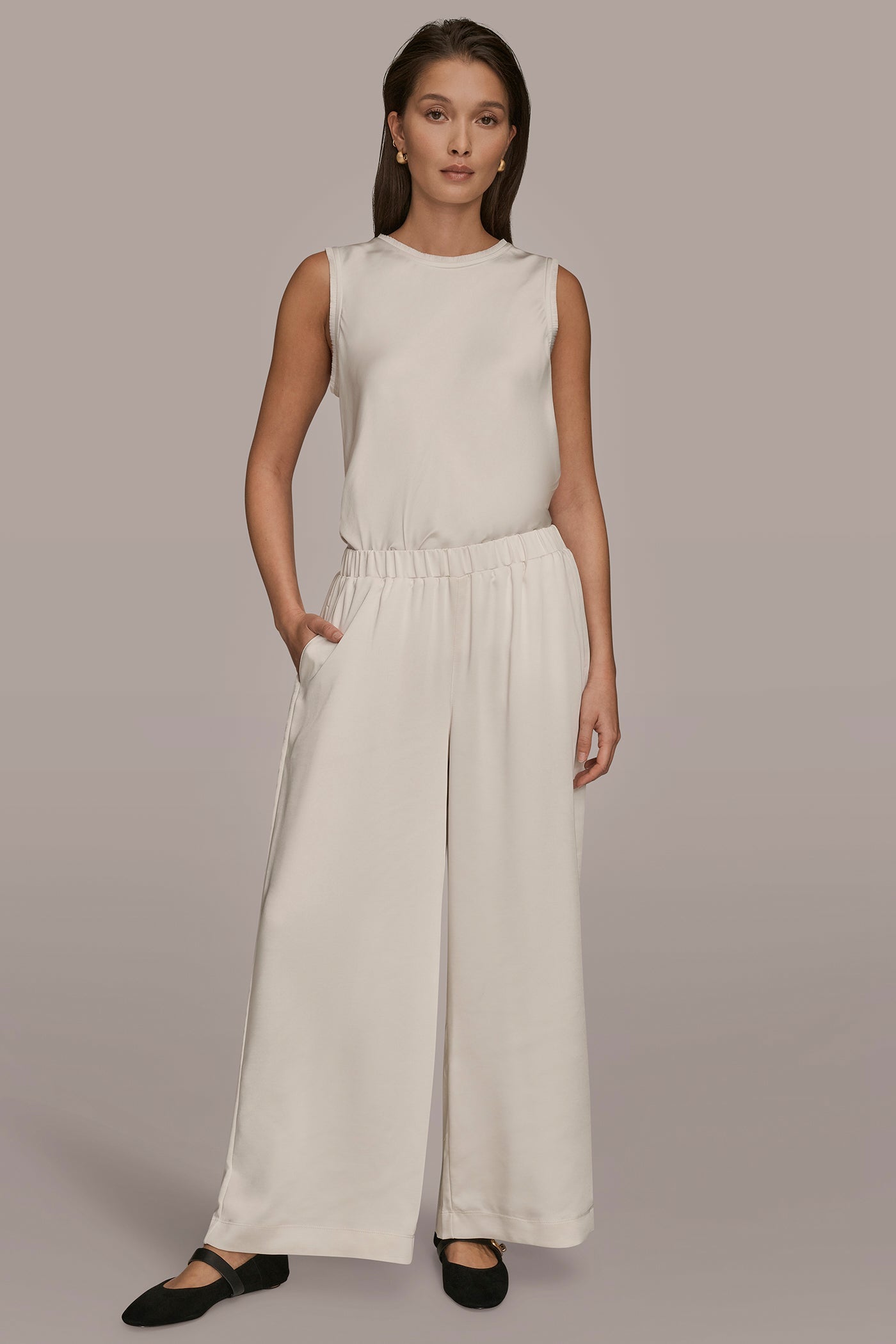 CREAM SATIN MID-RISE RELAXED PANT Donna Karan
