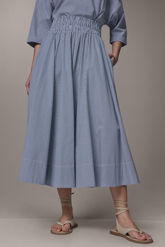 Nightfall/Cream STRIPE MAXI A-LINE SKIRT Donna Karan