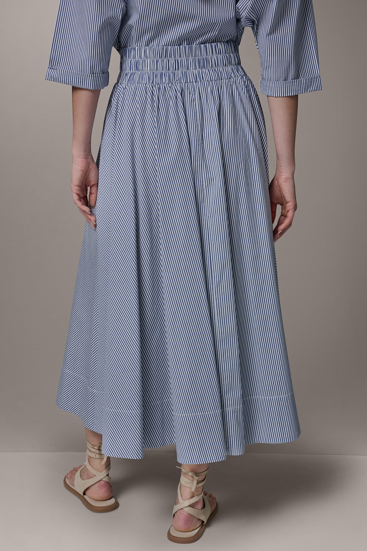 Nightfall/Cream STRIPE MAXI A-LINE SKIRT Donna Karan