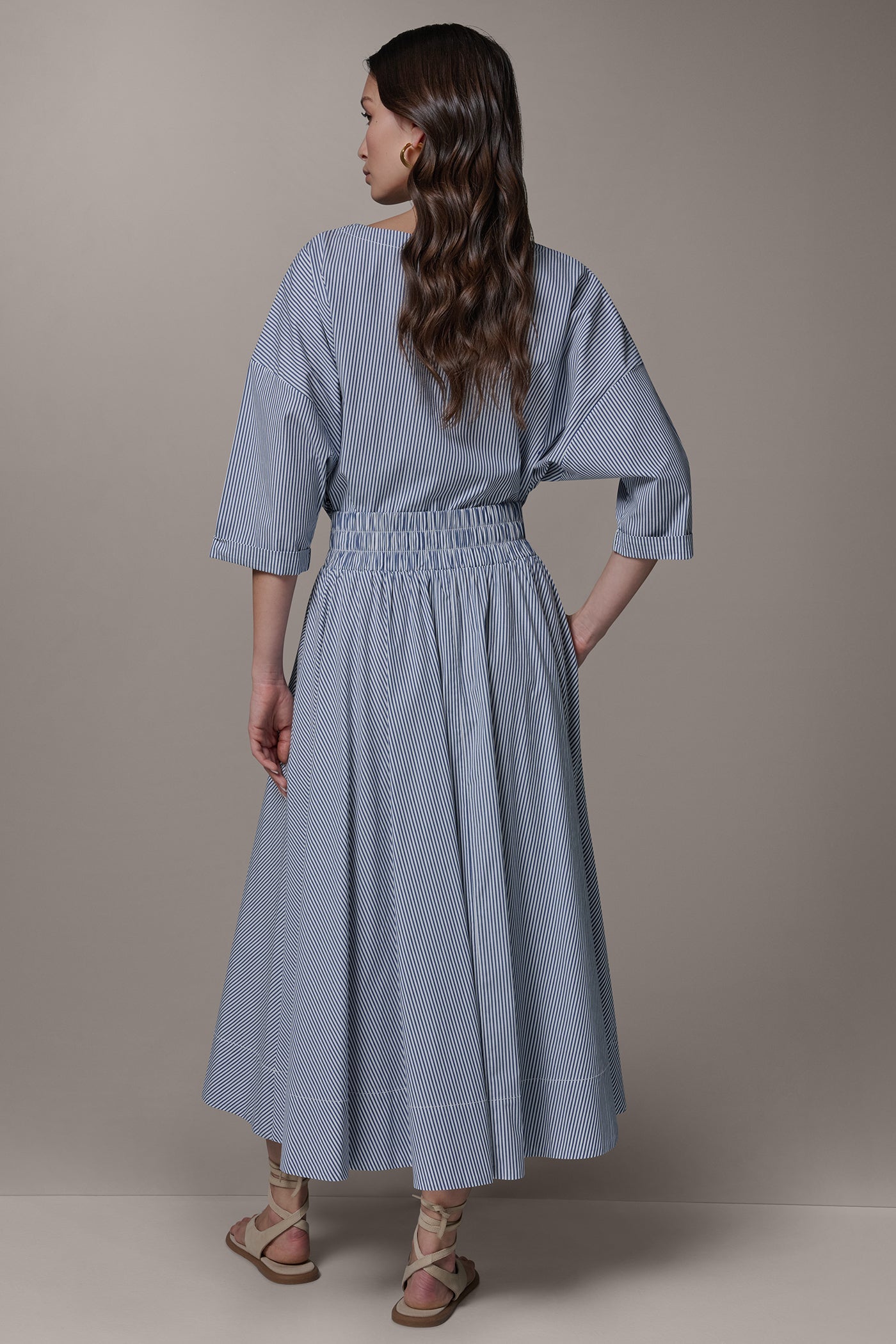 Nightfall/Cream STRIPE MAXI A-LINE SKIRT Donna Karan
