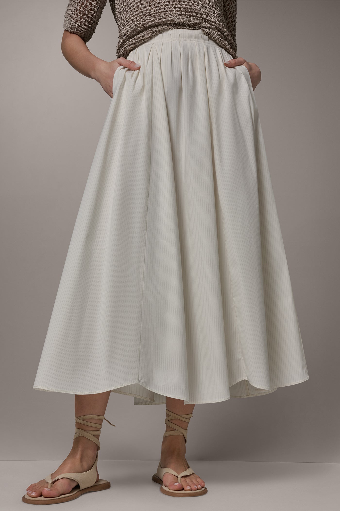 Cream Pinstripe Combo PINSTRIPE MIDI A-LINE SKIRT Donna Karan