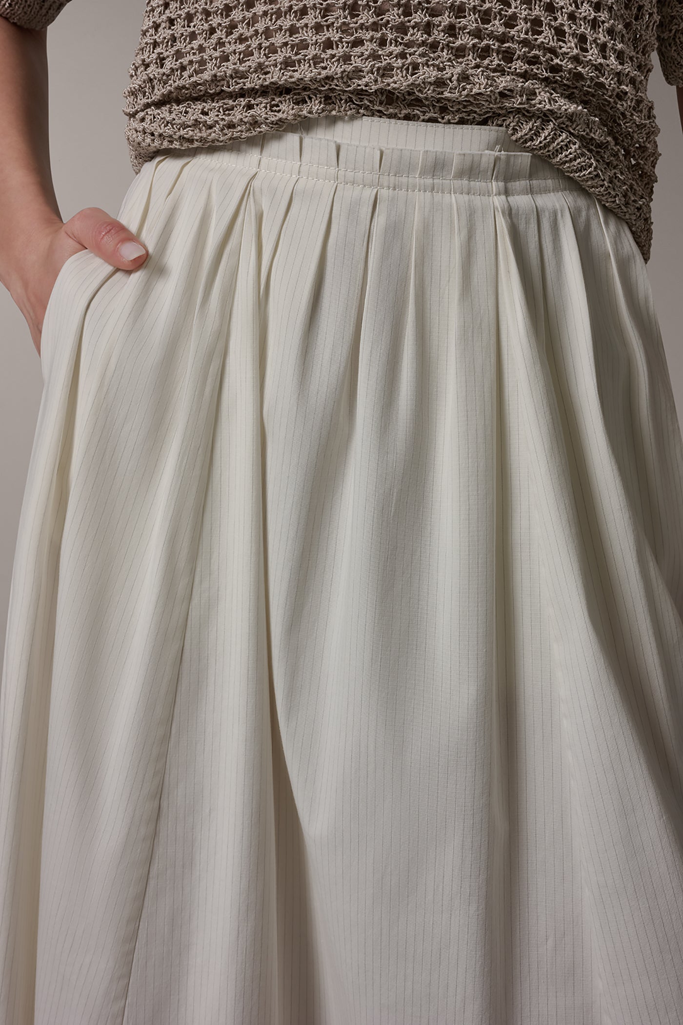 Cream Pinstripe Combo PINSTRIPE MIDI A-LINE SKIRT Donna Karan