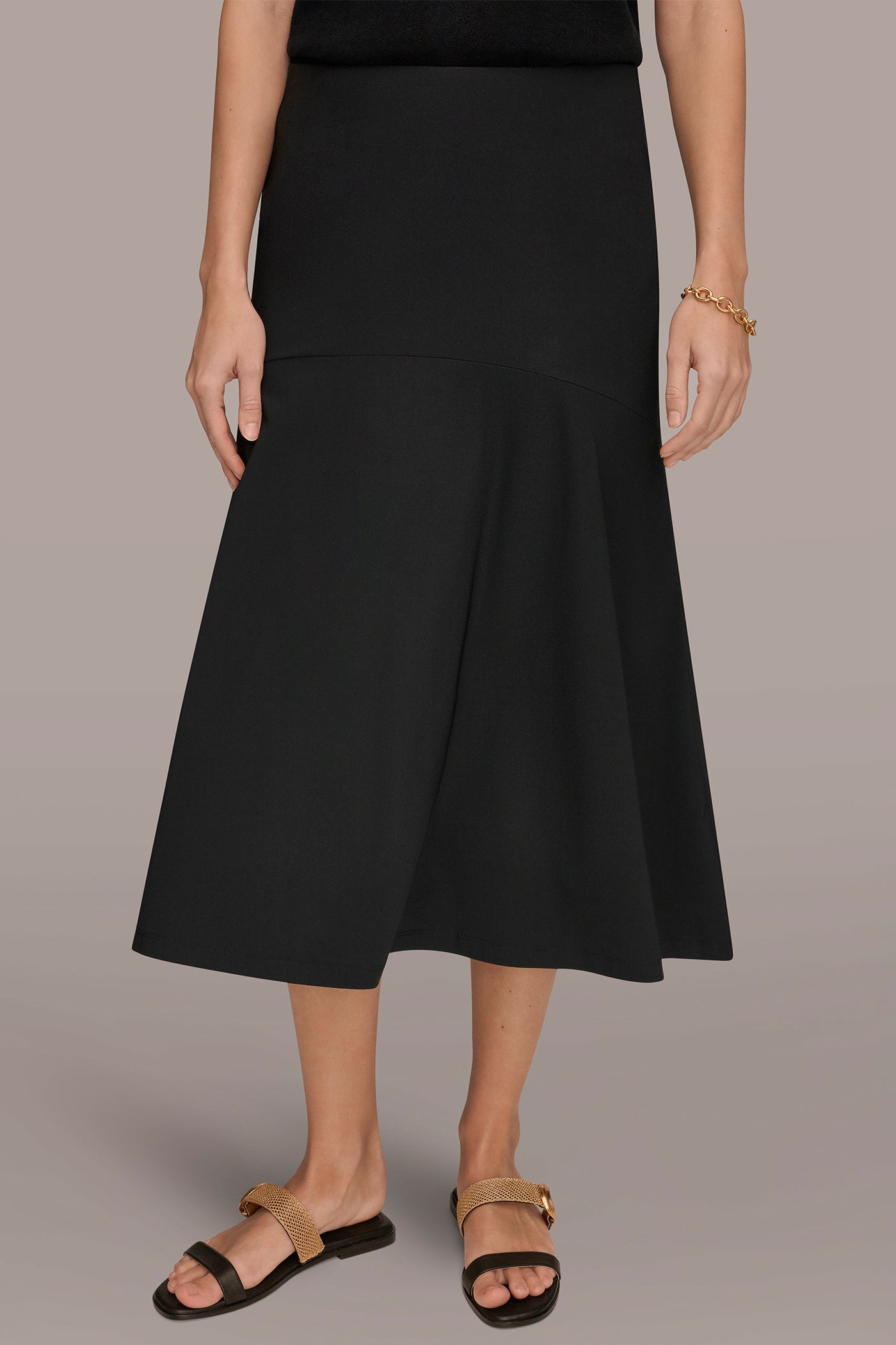 Black THE MODERN TRAVEL MIDI HI-LOW TRUMPET SKIRT Donna Karan