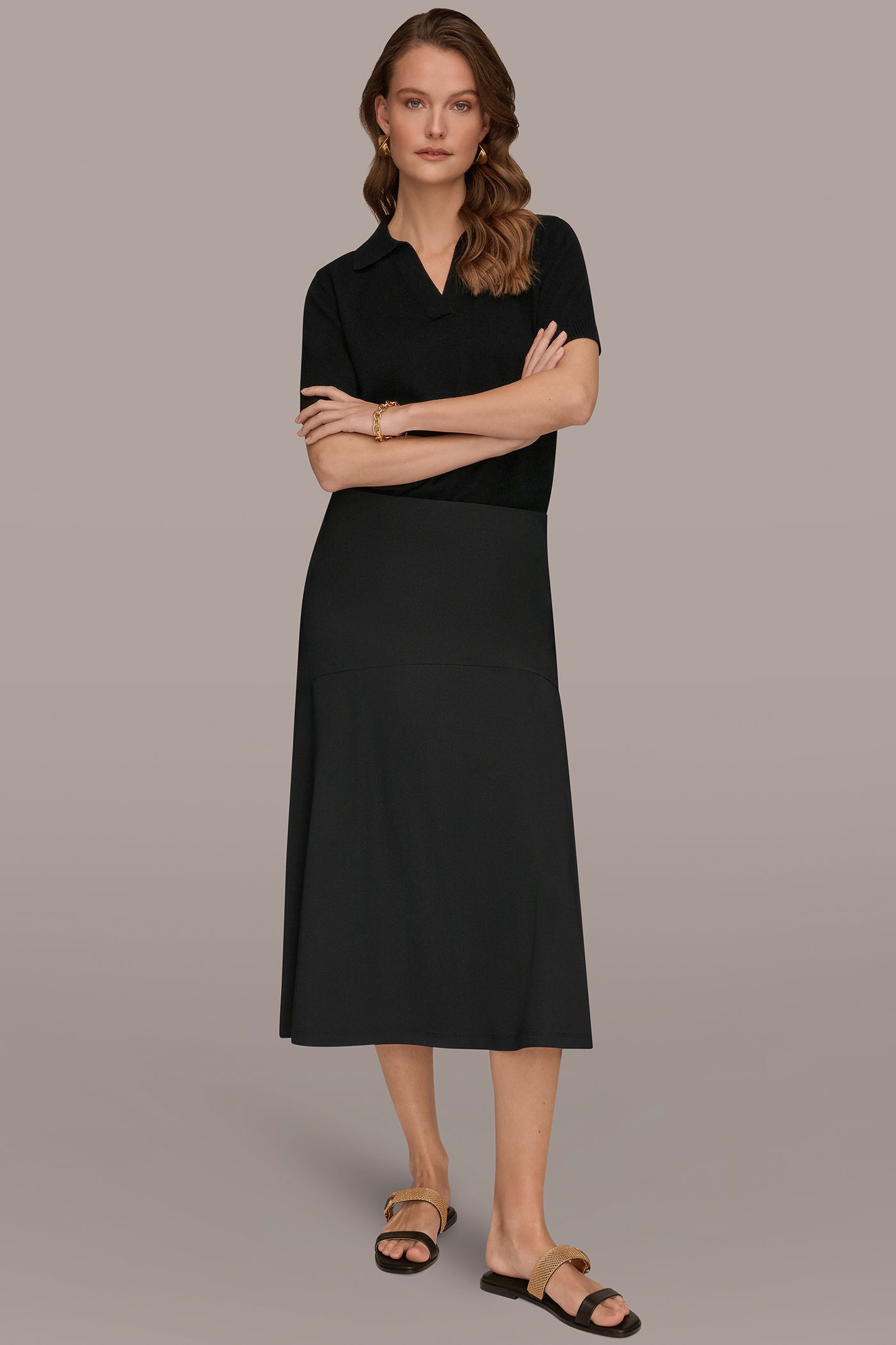 Black THE MODERN TRAVEL MIDI HI-LOW TRUMPET SKIRT Donna Karan