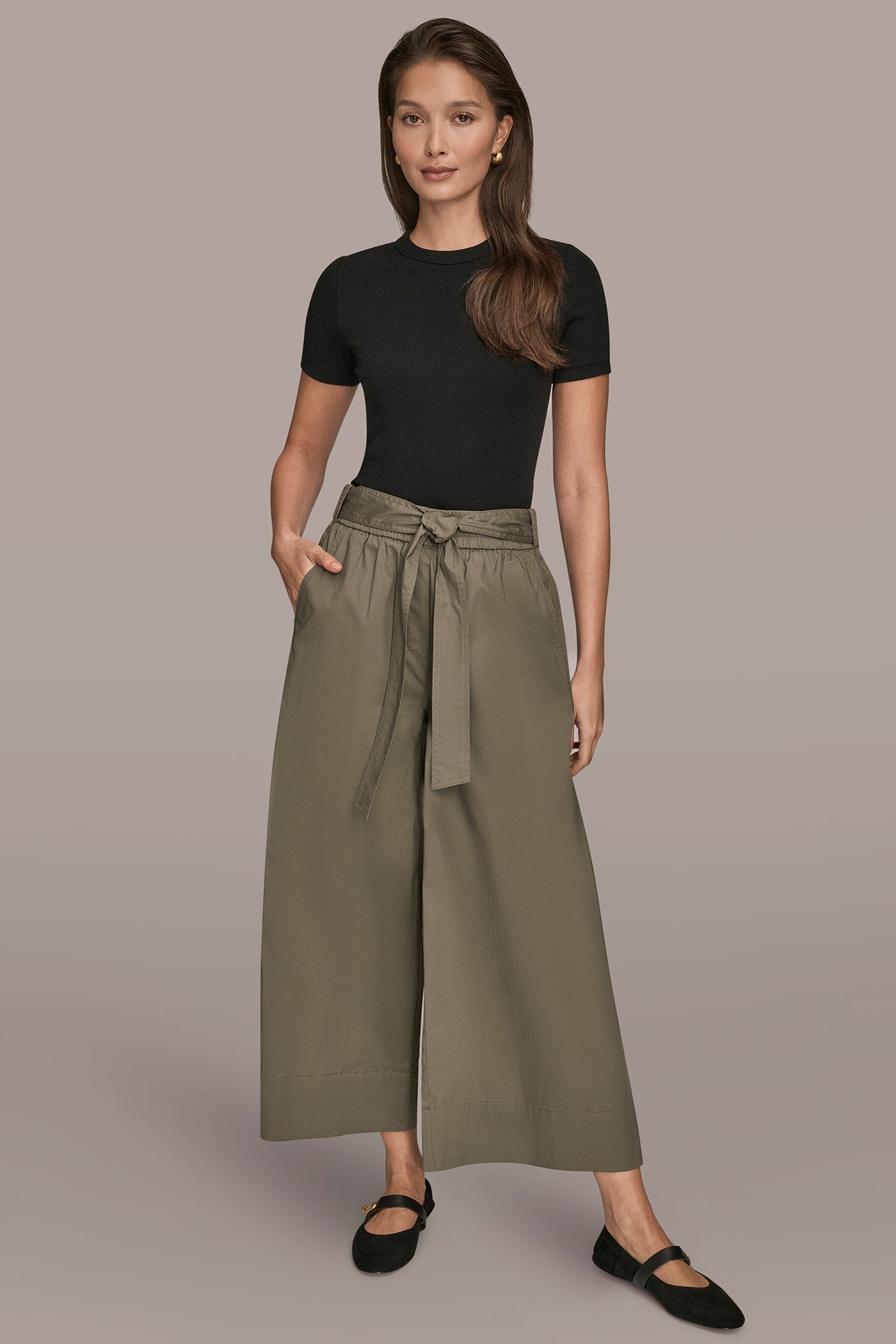 KHAKI GREEN CROPPED MID-RISE PANT Donna Karan