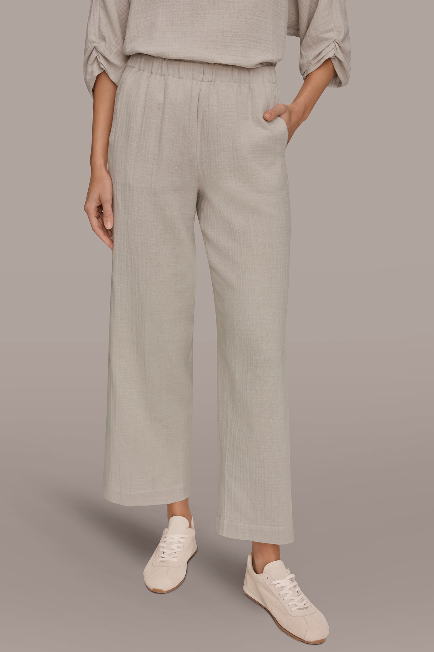 Cream MID-RISE STRAIGHT-LEG PANT Donna Karan