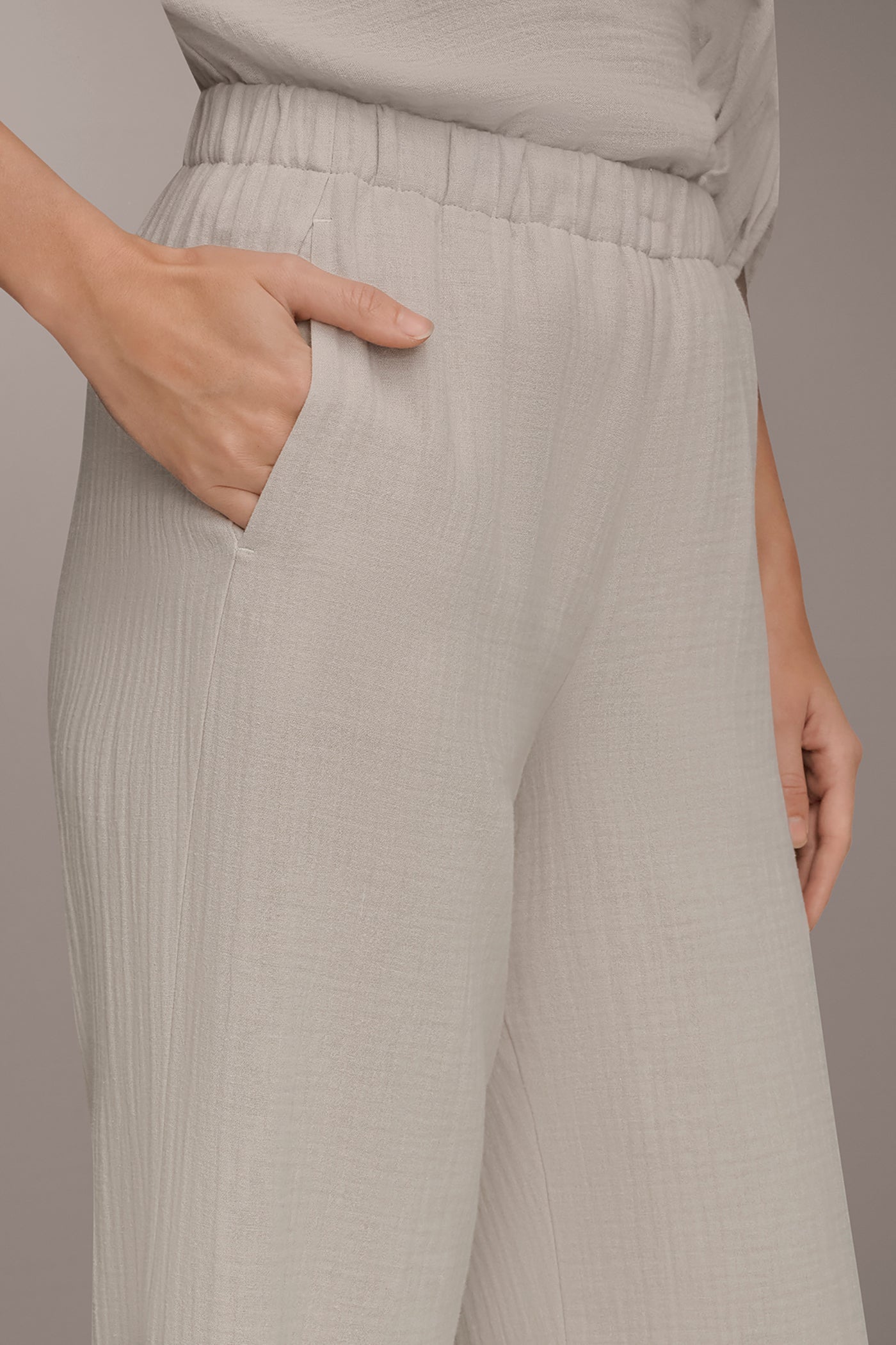 Cream MID-RISE STRAIGHT-LEG PANT Donna Karan