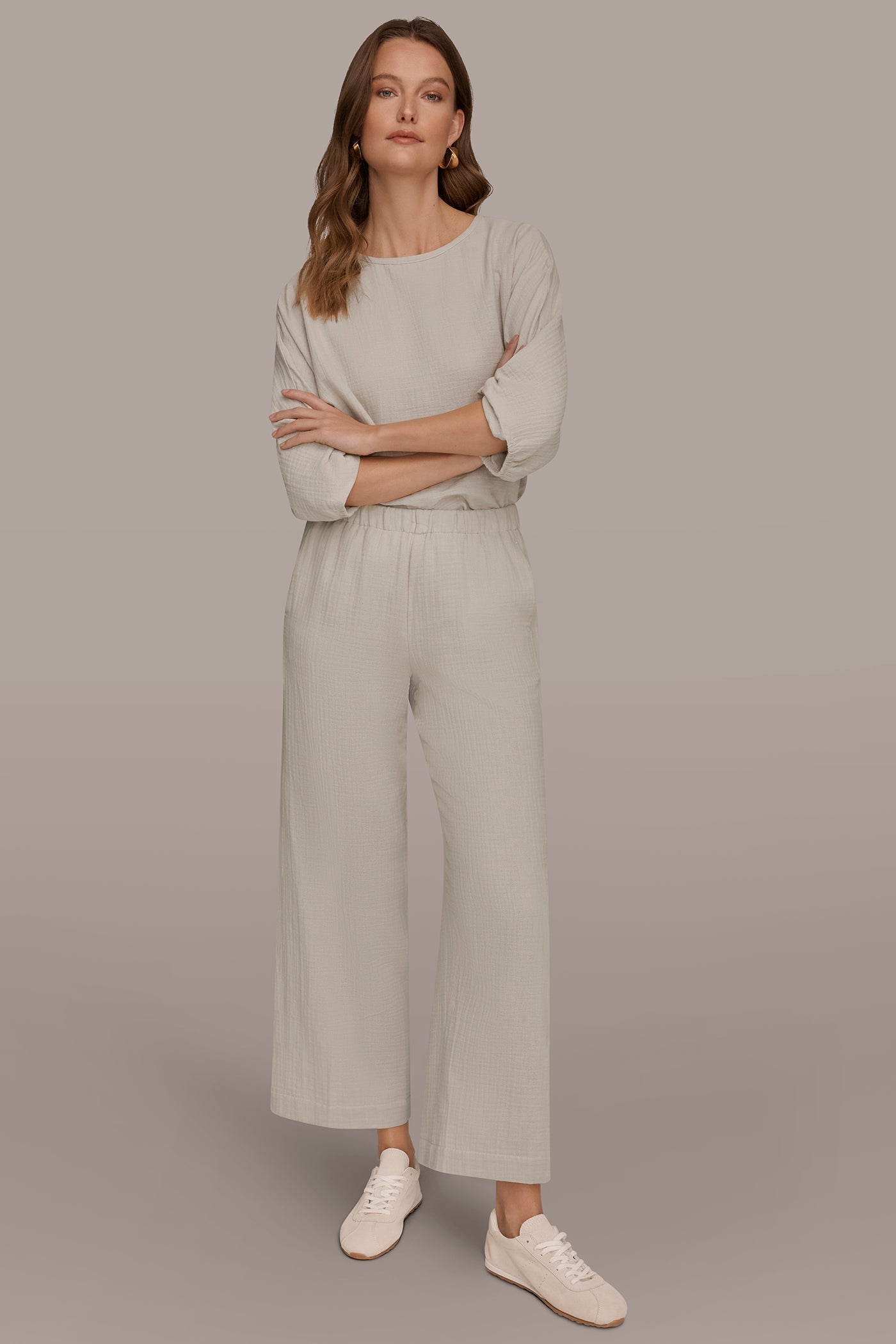 Cream MID-RISE STRAIGHT-LEG PANT Donna Karan