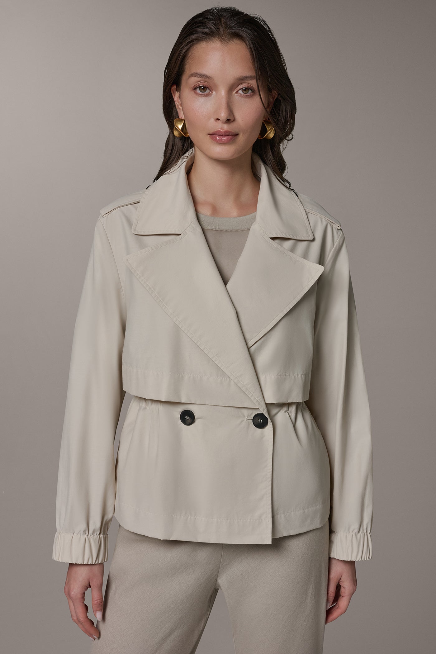 Sandstone LONG SLEEVE DOUBLE BREASTED TRENCH JACKET Donna Karan