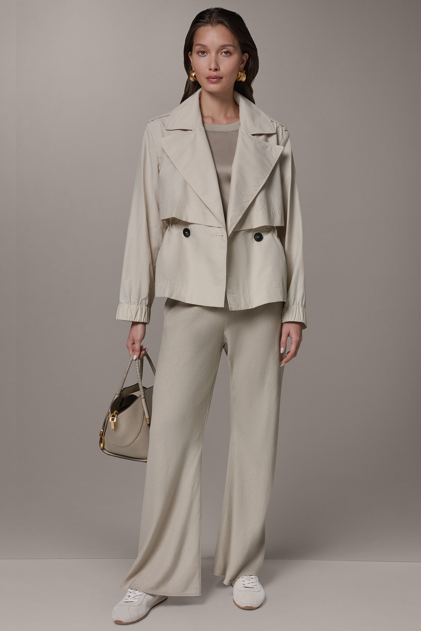 Sandstone LONG SLEEVE DOUBLE BREASTED TRENCH JACKET Donna Karan