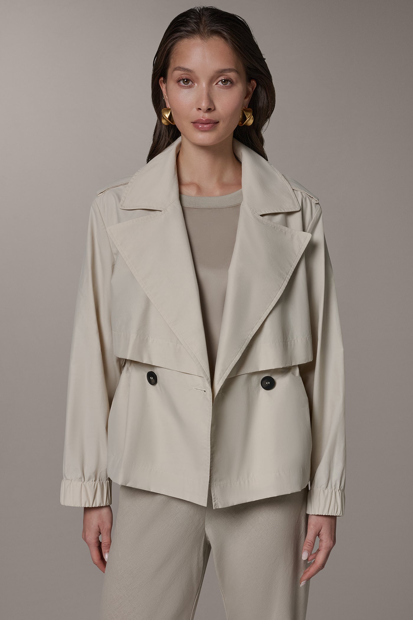 Sandstone LONG SLEEVE DOUBLE BREASTED TRENCH JACKET Donna Karan