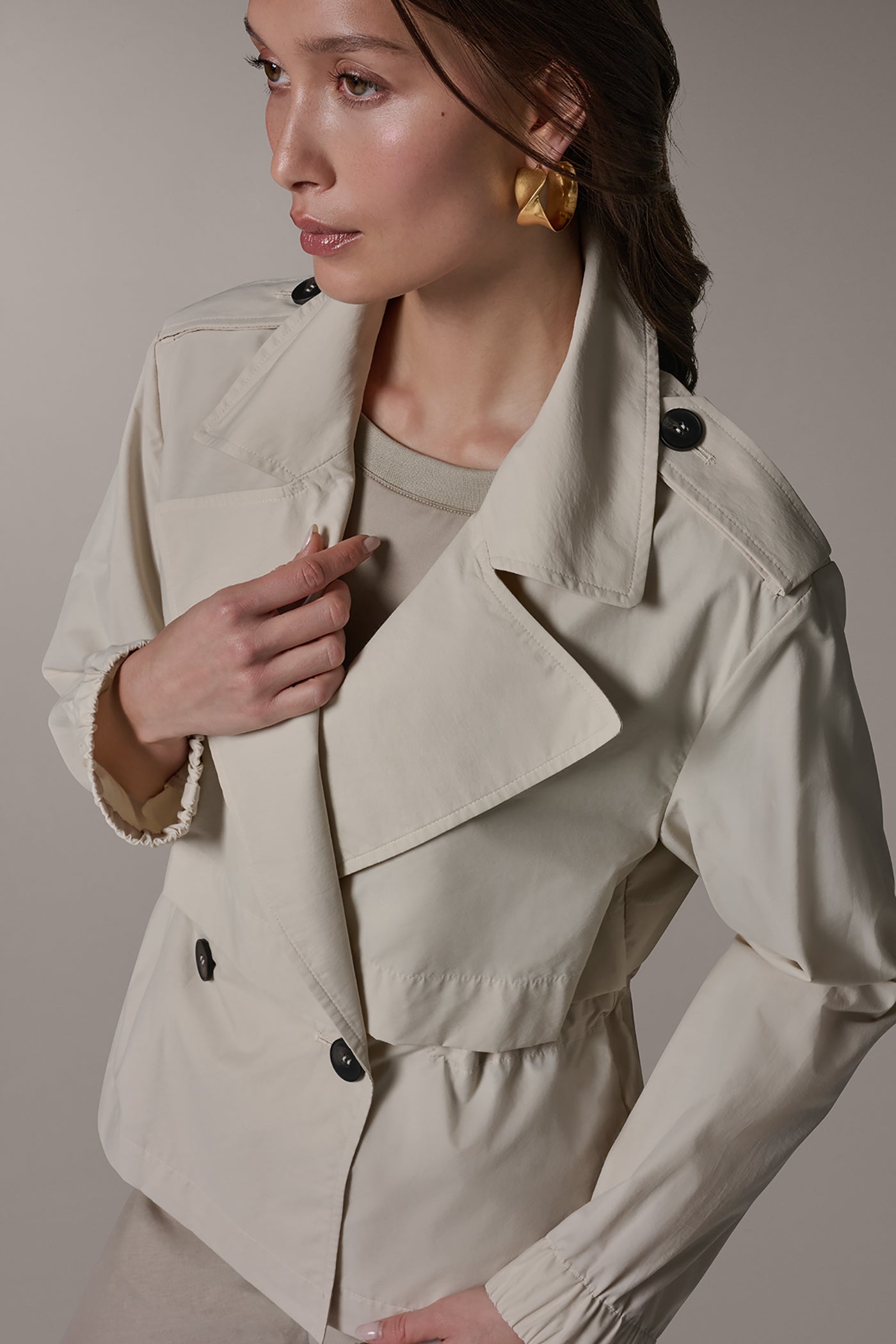 Sandstone LONG SLEEVE DOUBLE BREASTED TRENCH JACKET Donna Karan