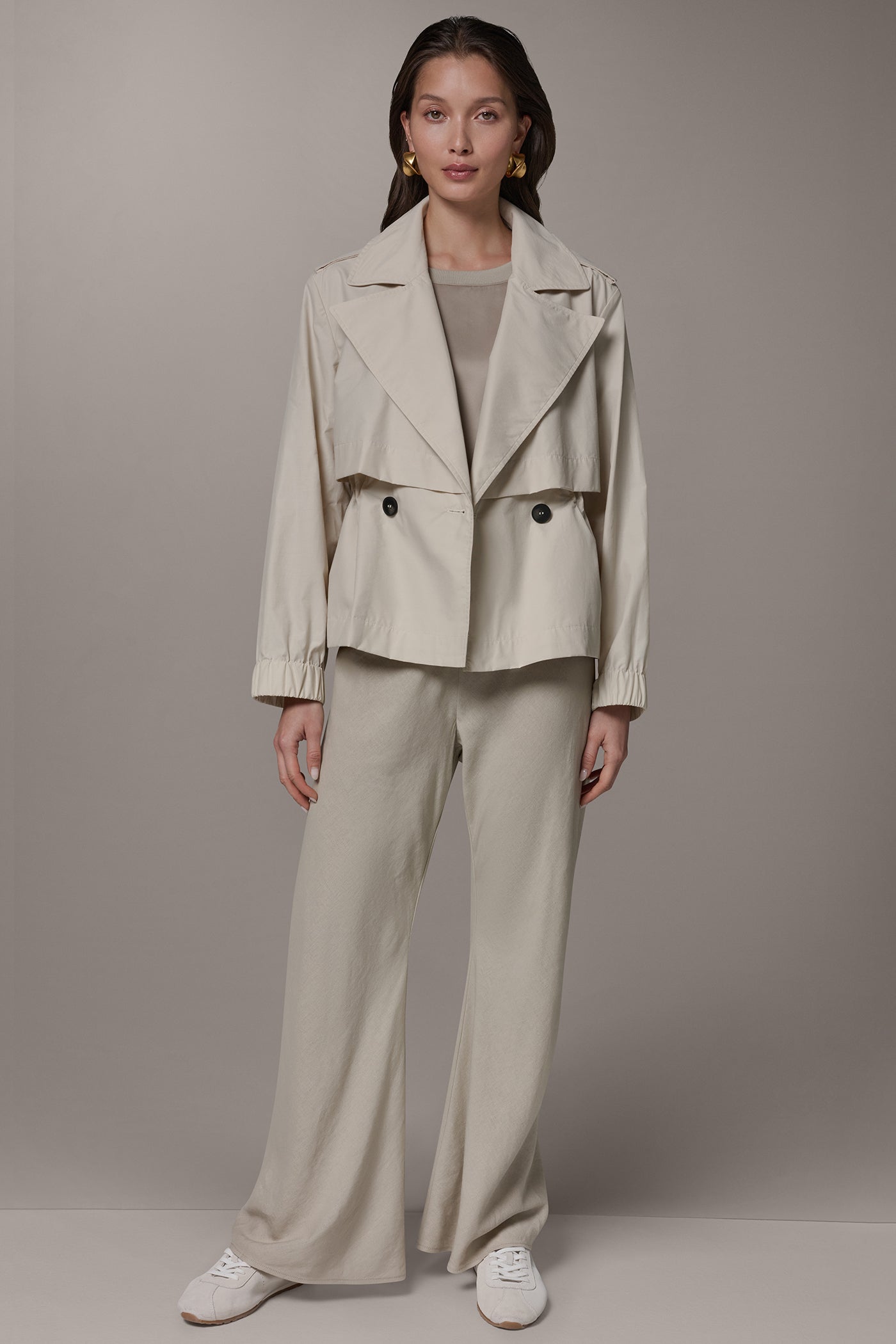 Sandstone LONG SLEEVE DOUBLE BREASTED TRENCH JACKET Donna Karan